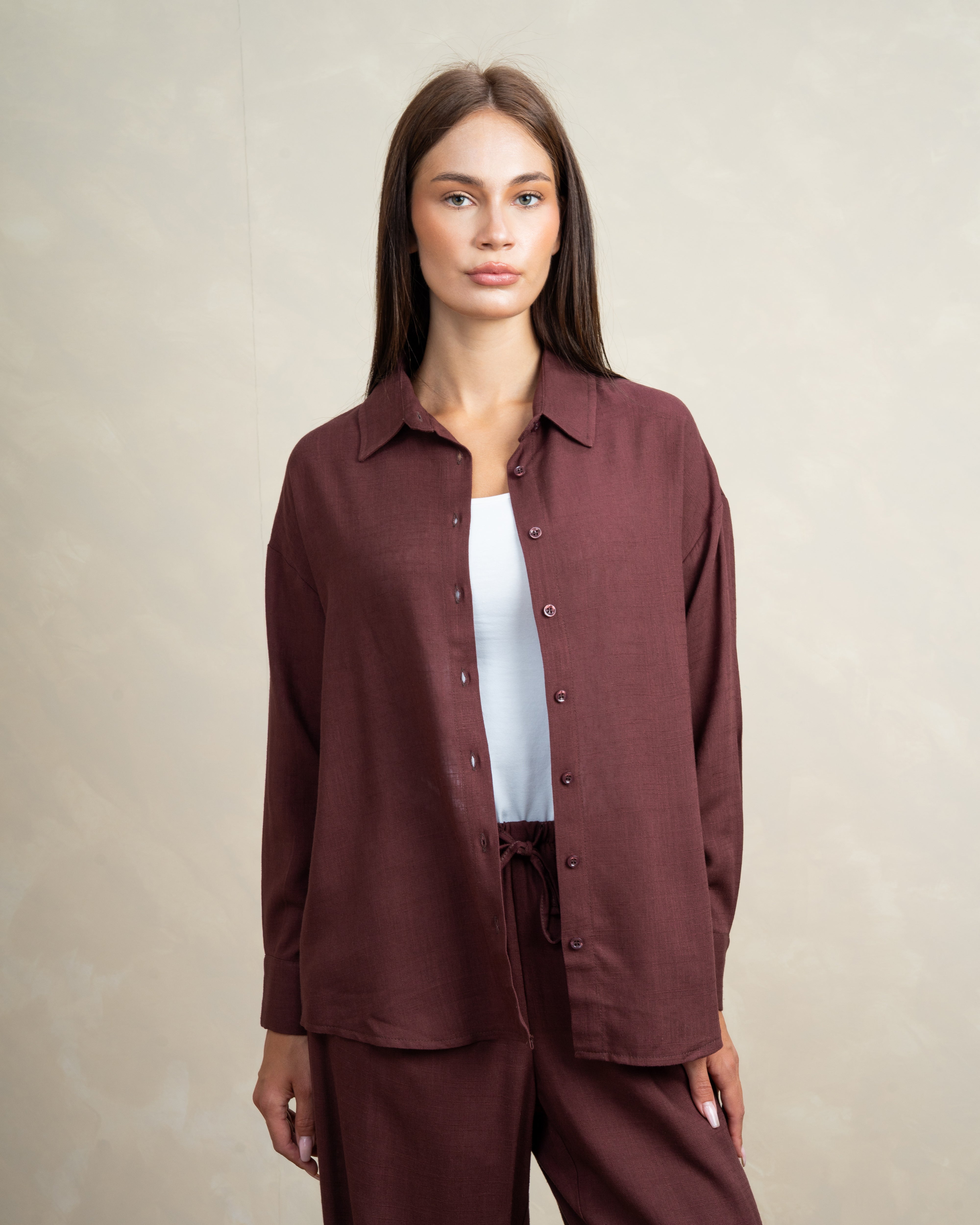Plain Linen Shirt With Colored Buttons