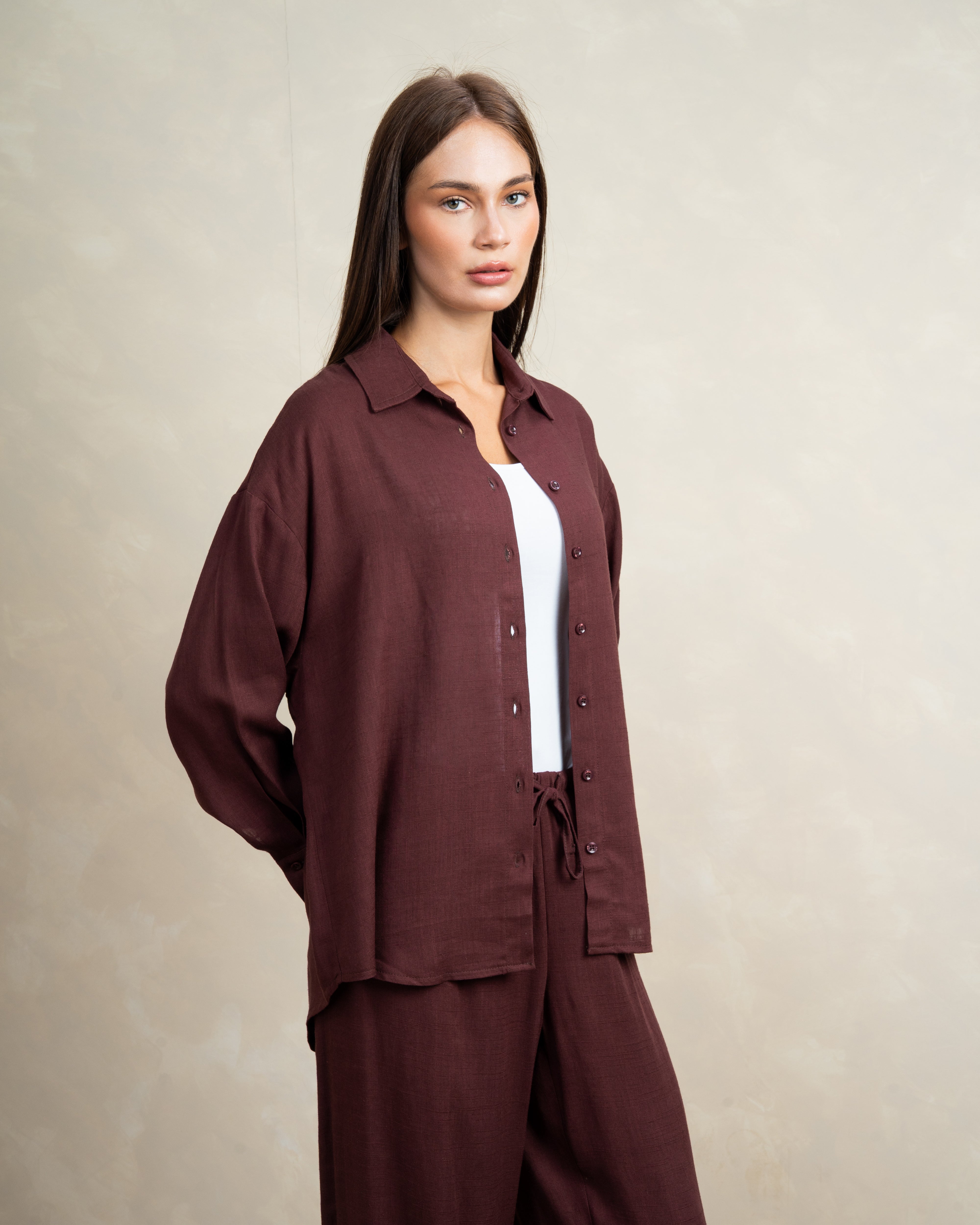 Plain Linen Shirt With Colored Buttons