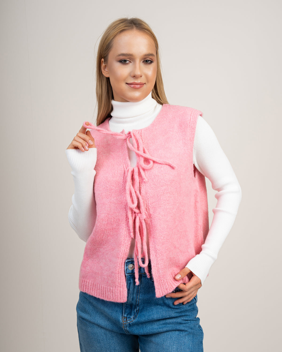 Open Sleeveless Vest - With Front Tie