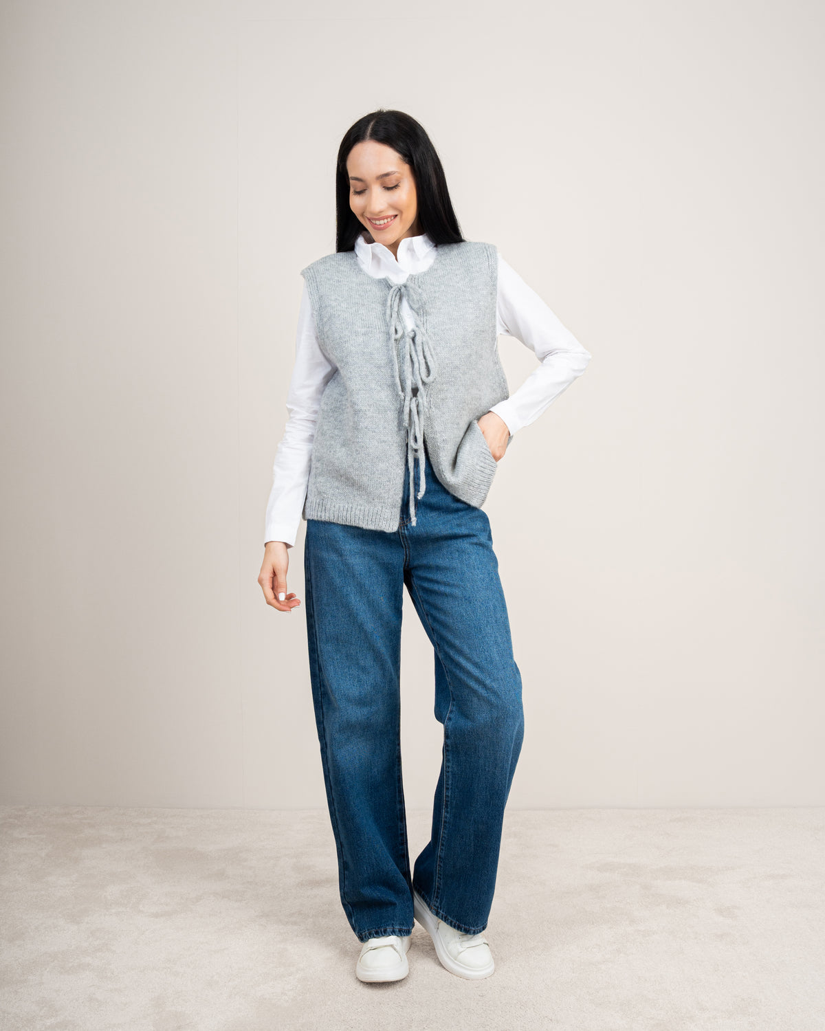 Open Sleeveless Vest - With Front Tie