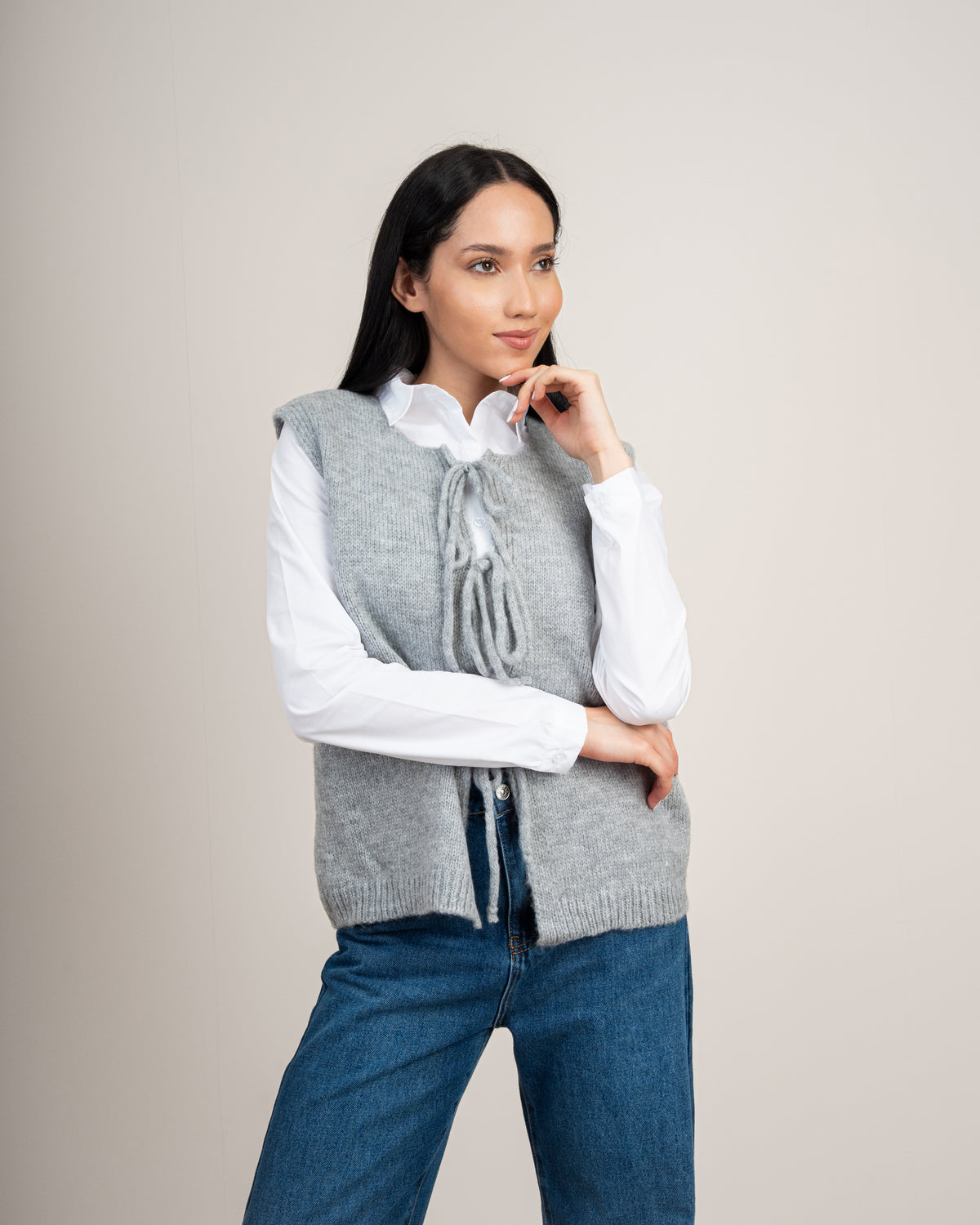 Open Sleeveless Vest - With Front Tie