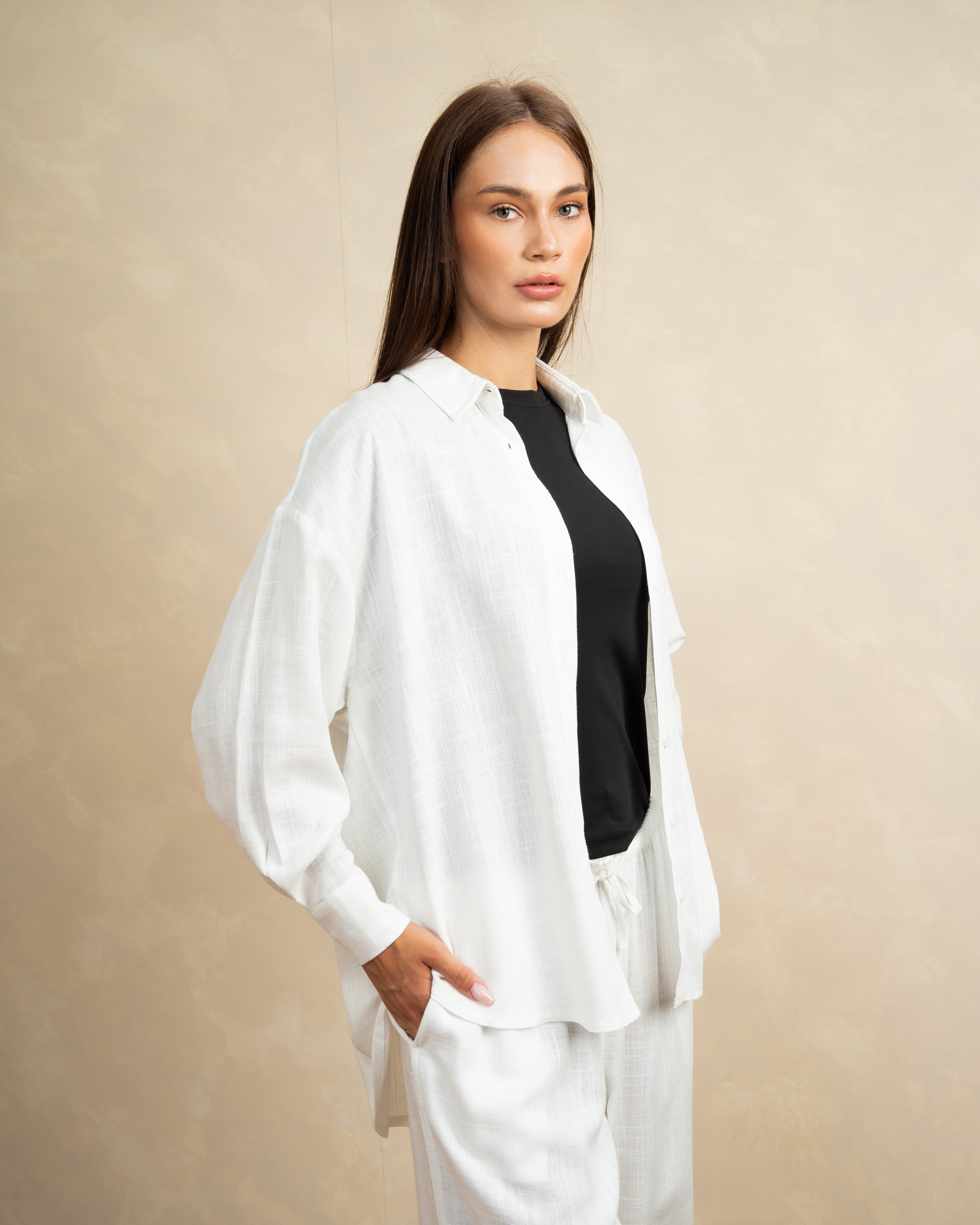 Plain Linen Shirt With Colored Buttons