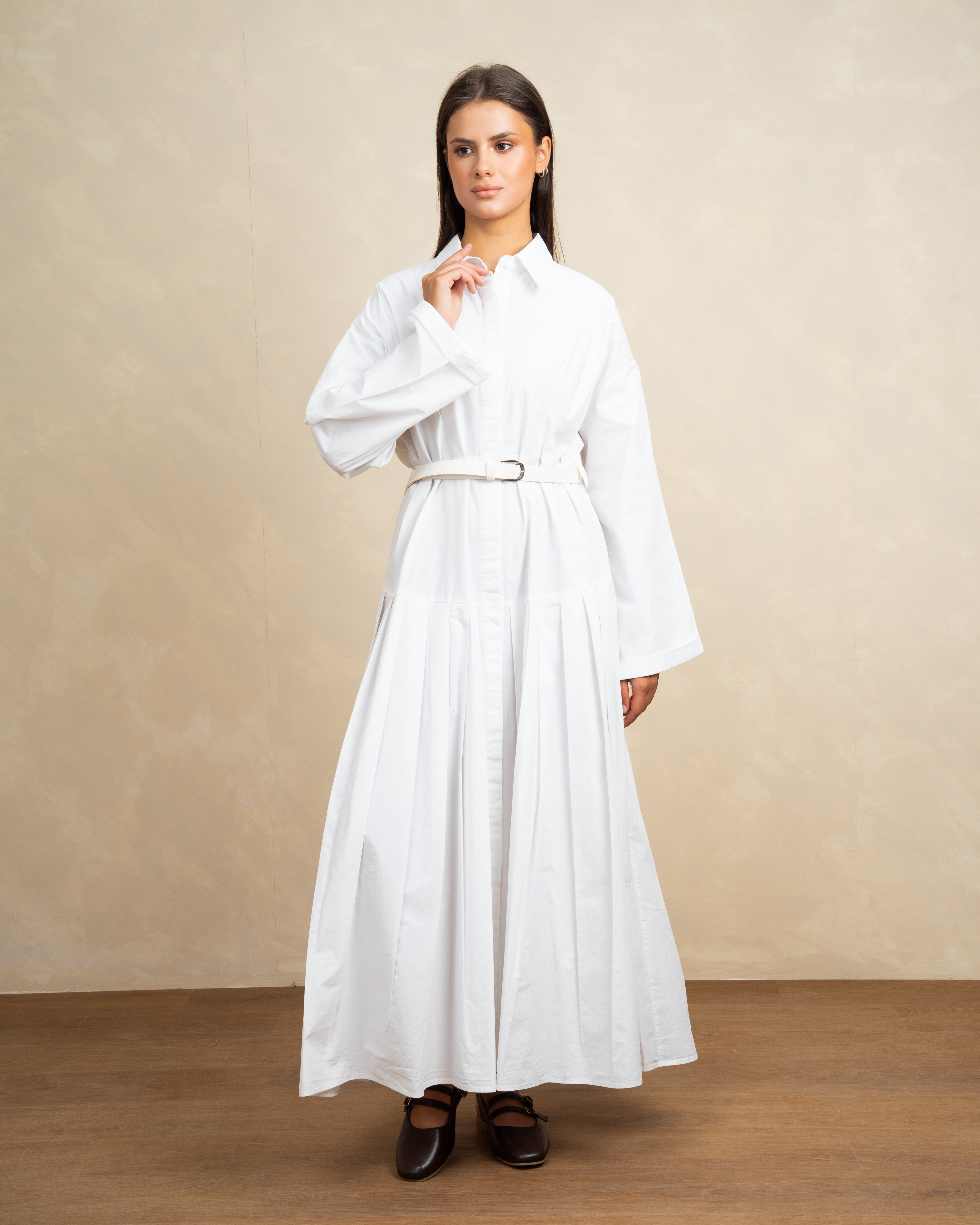 Wide Dress With Belt And Wide Sleeves