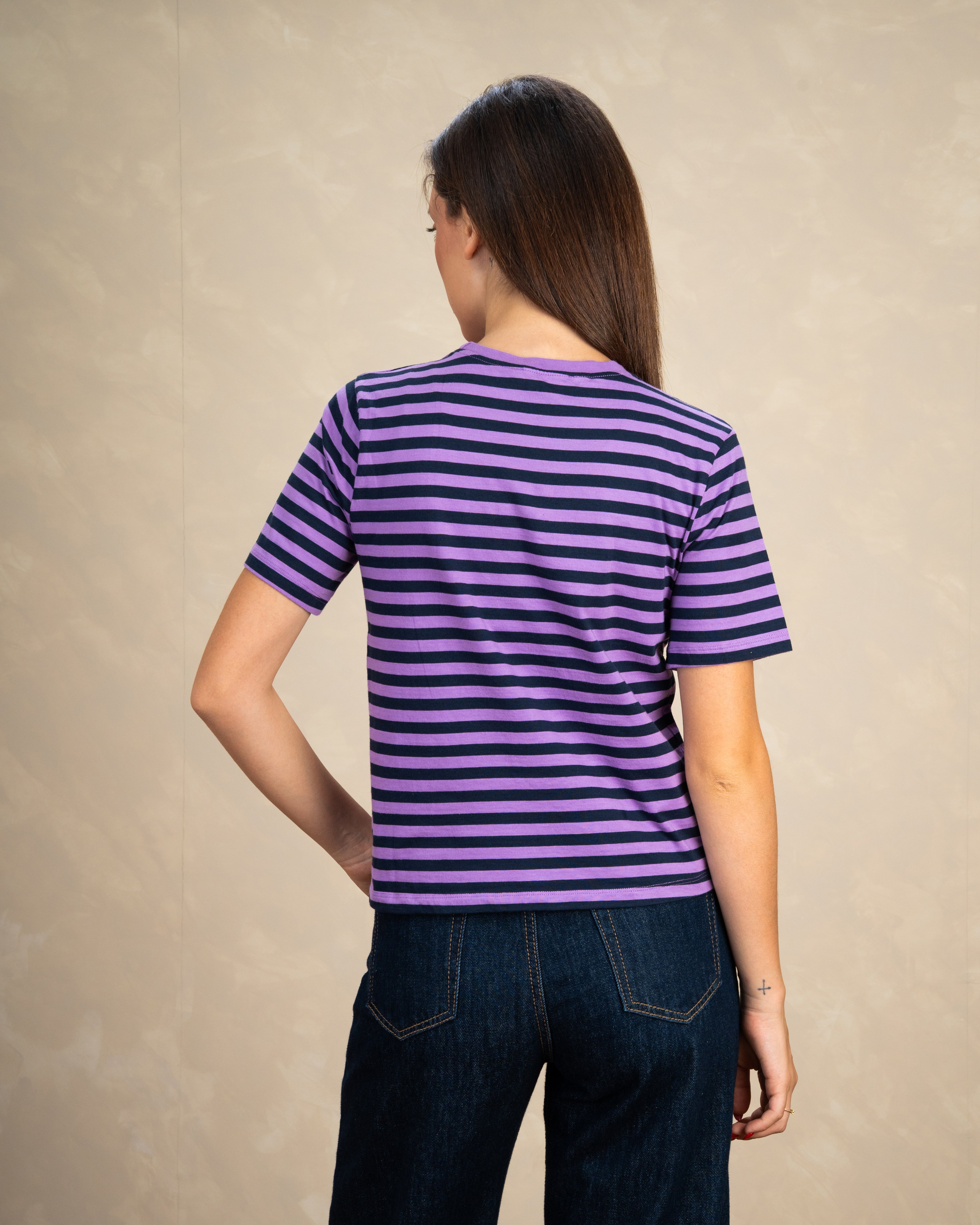 Short Colorful Striped Basic Top