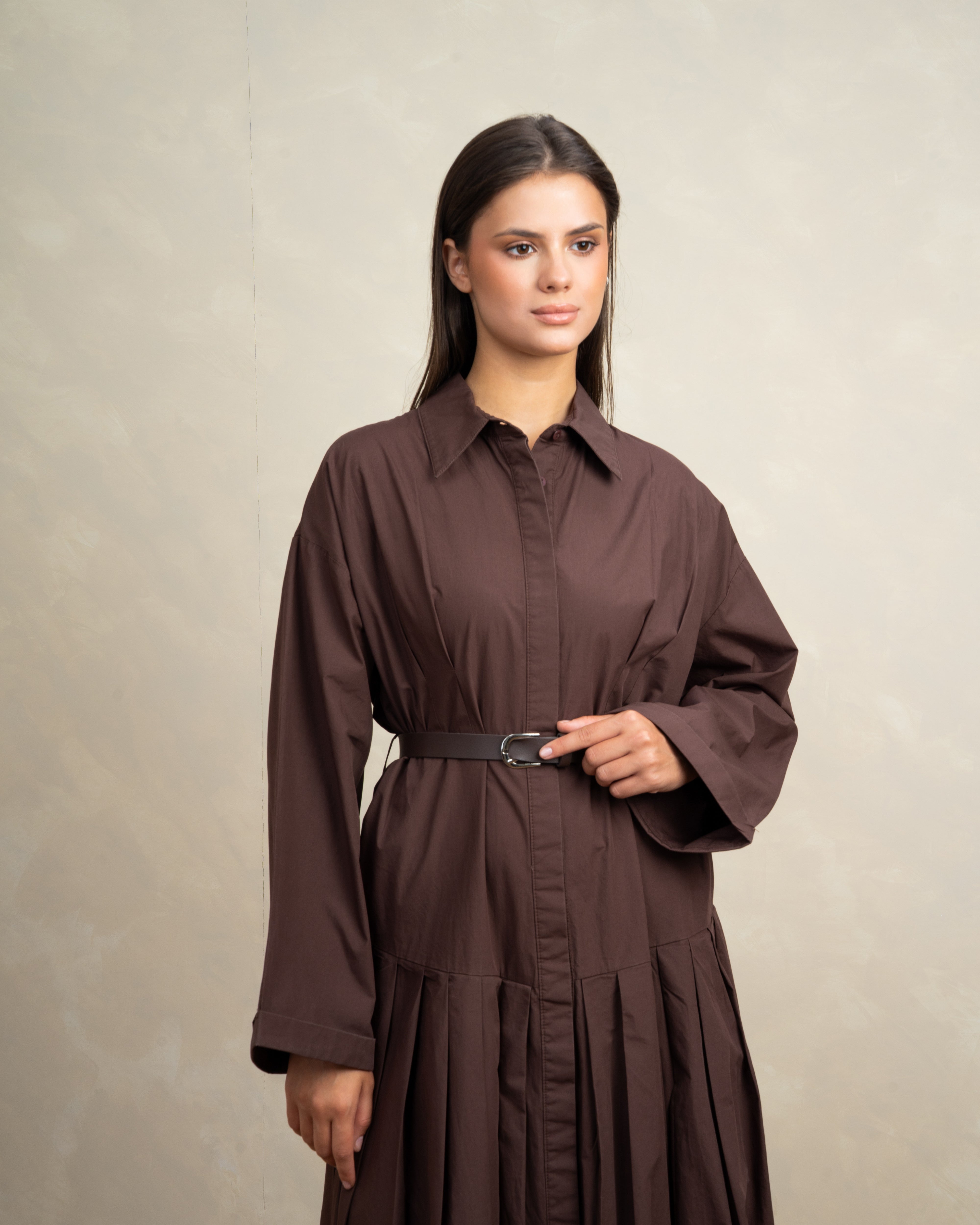 Wide Dress With Belt And Wide Sleeves