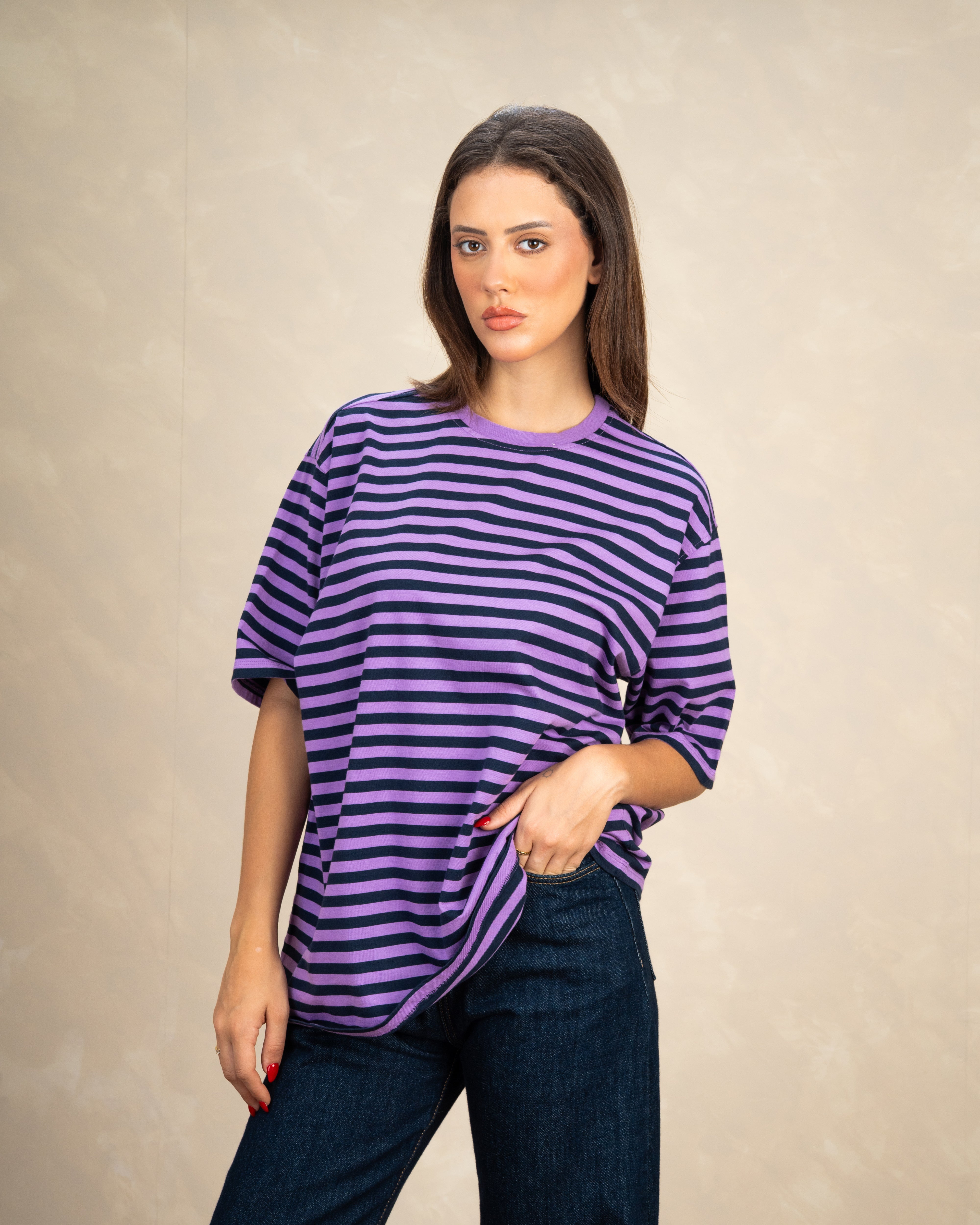 Long Colorful Striped Basic Top
