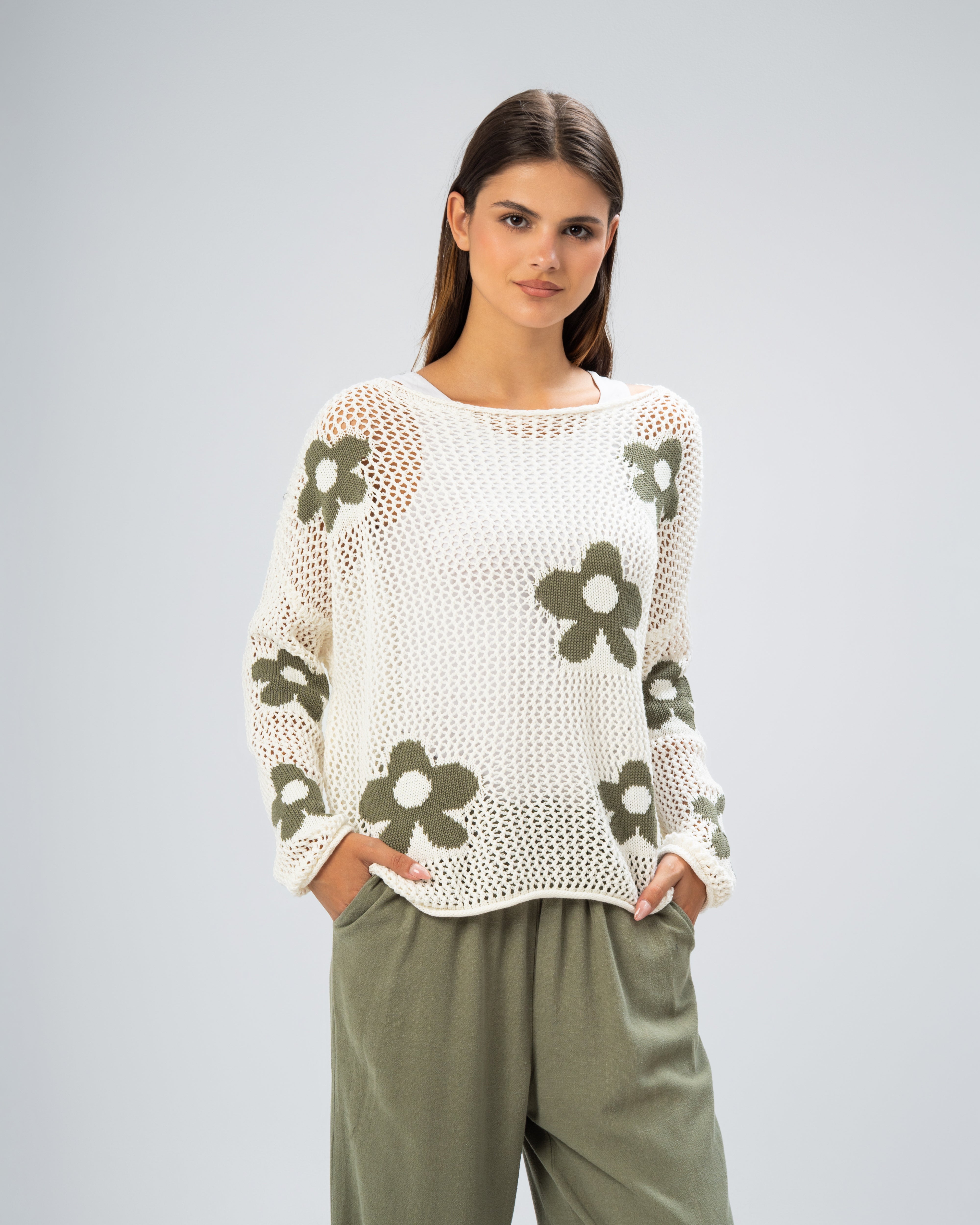 Knitwear Pullover With - Floral Chest Detail