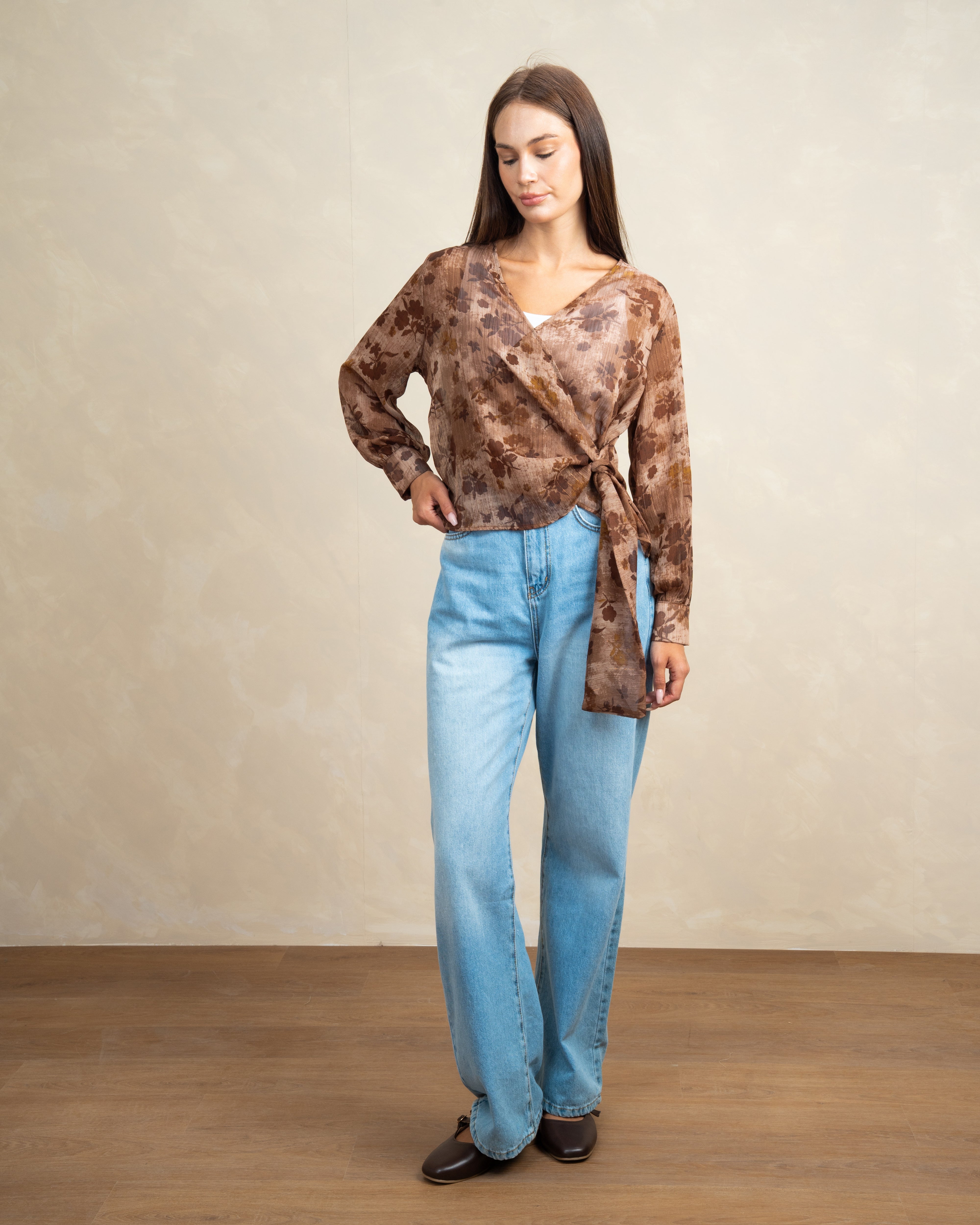Floral Belted Wrap Blouse