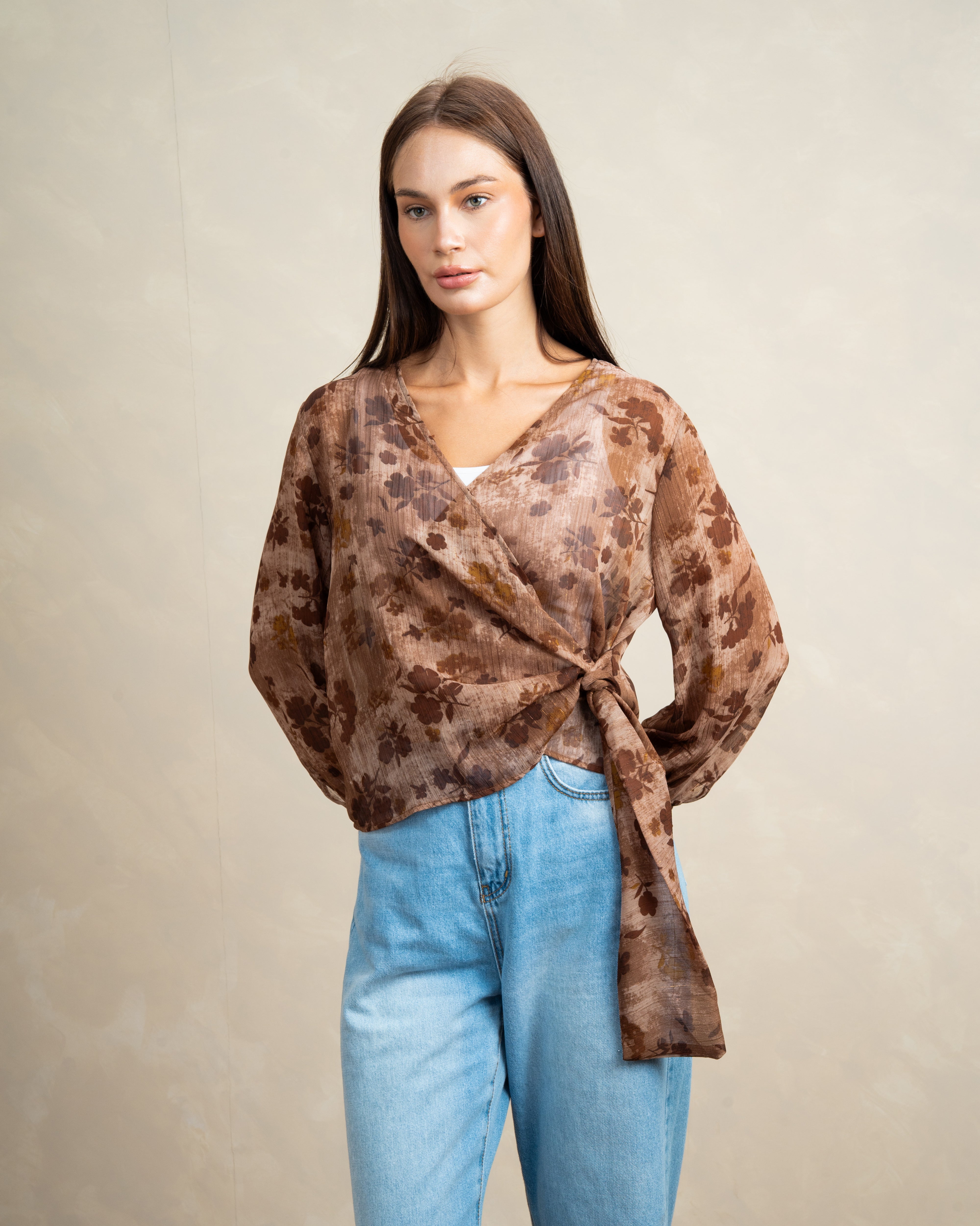 Floral Belted Wrap Blouse
