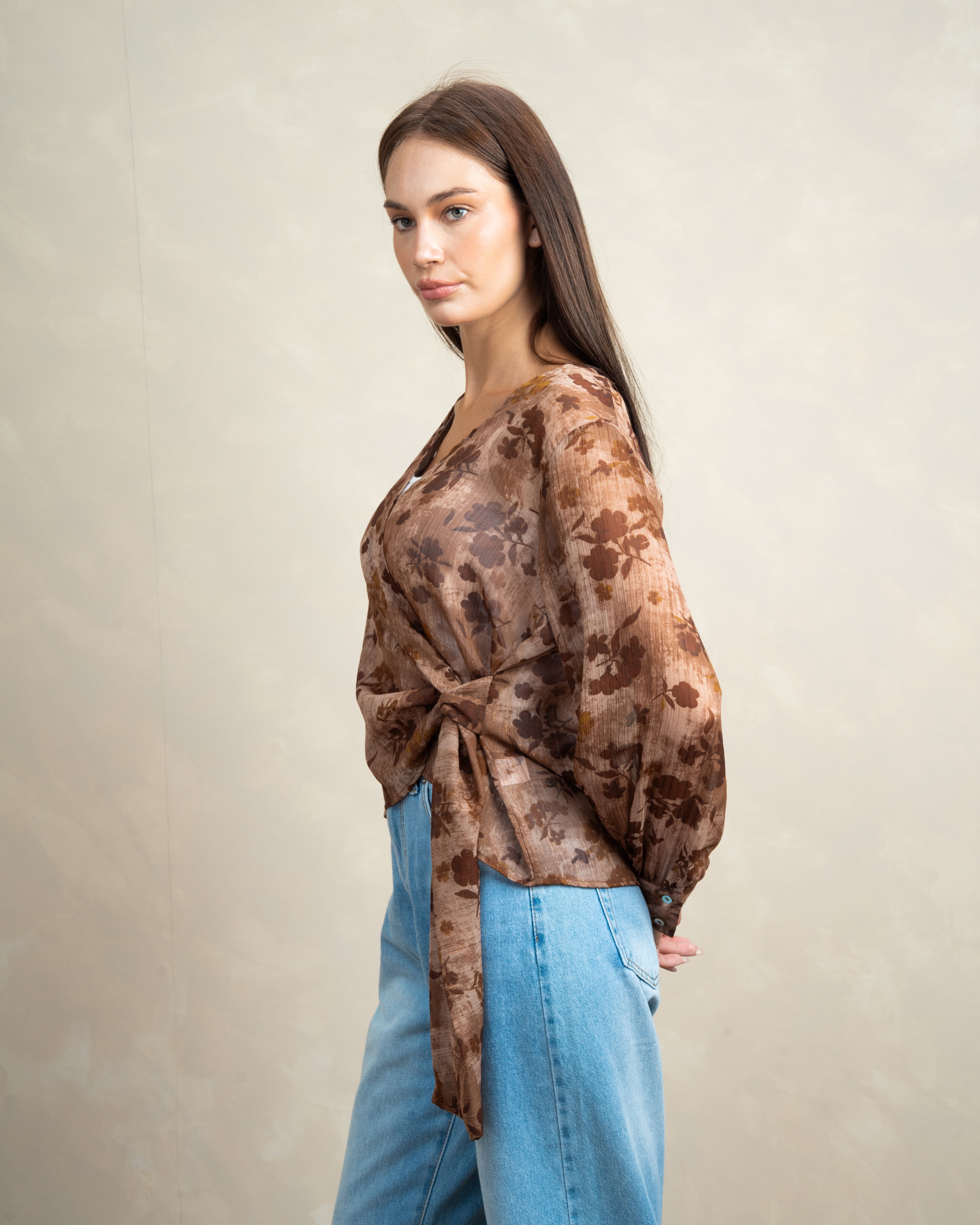 Floral Belted Wrap Blouse