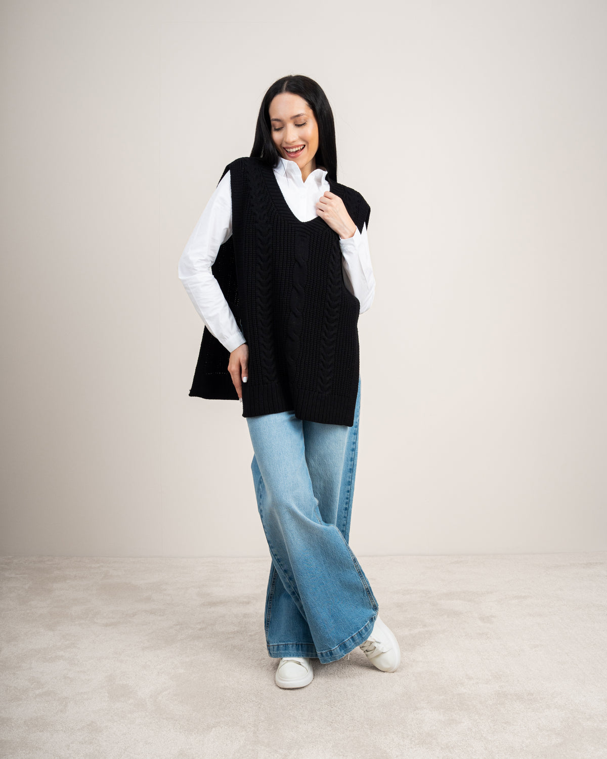Cable Knitwear Vest - With Belt