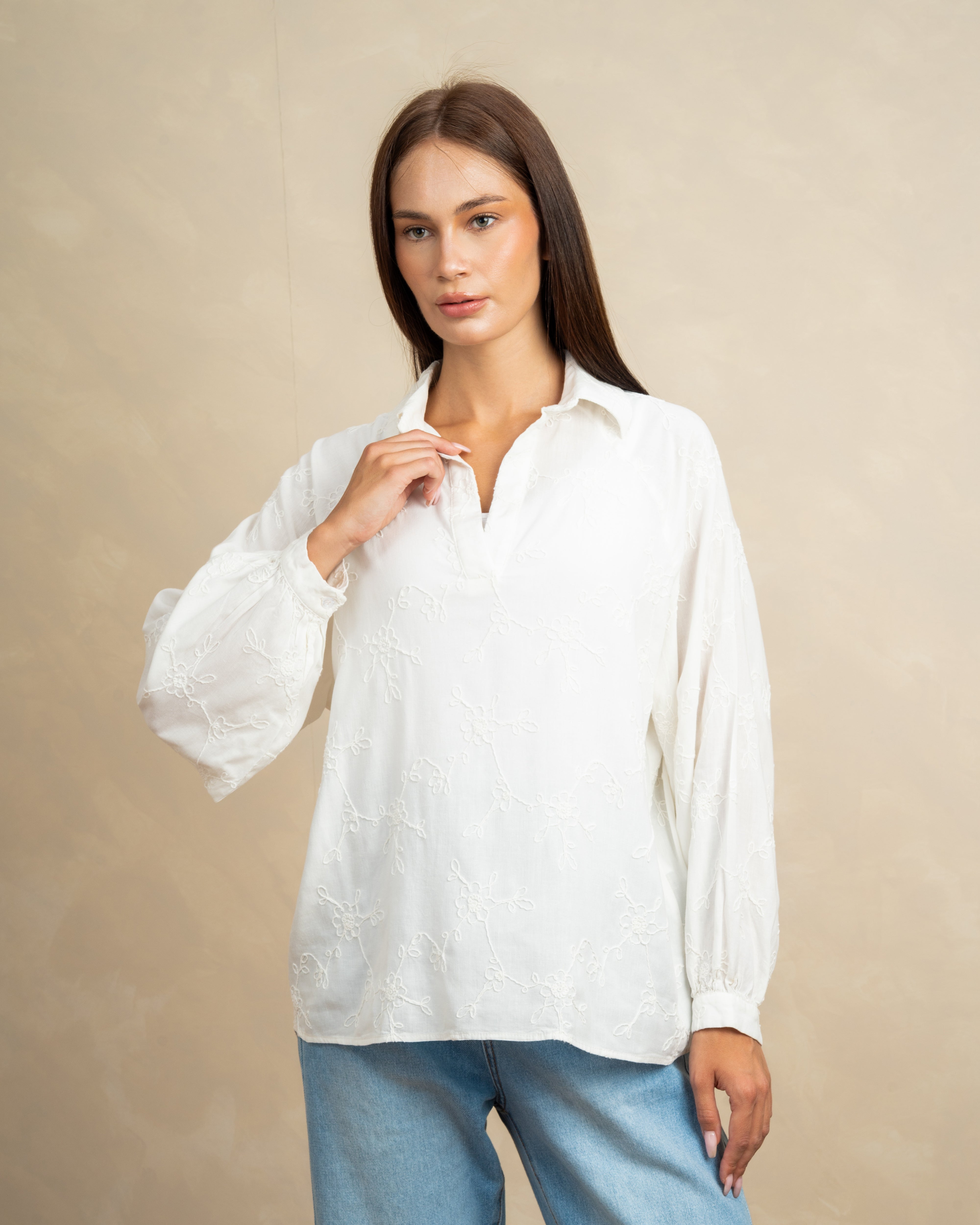 Floral Branch Embroidered Blouse