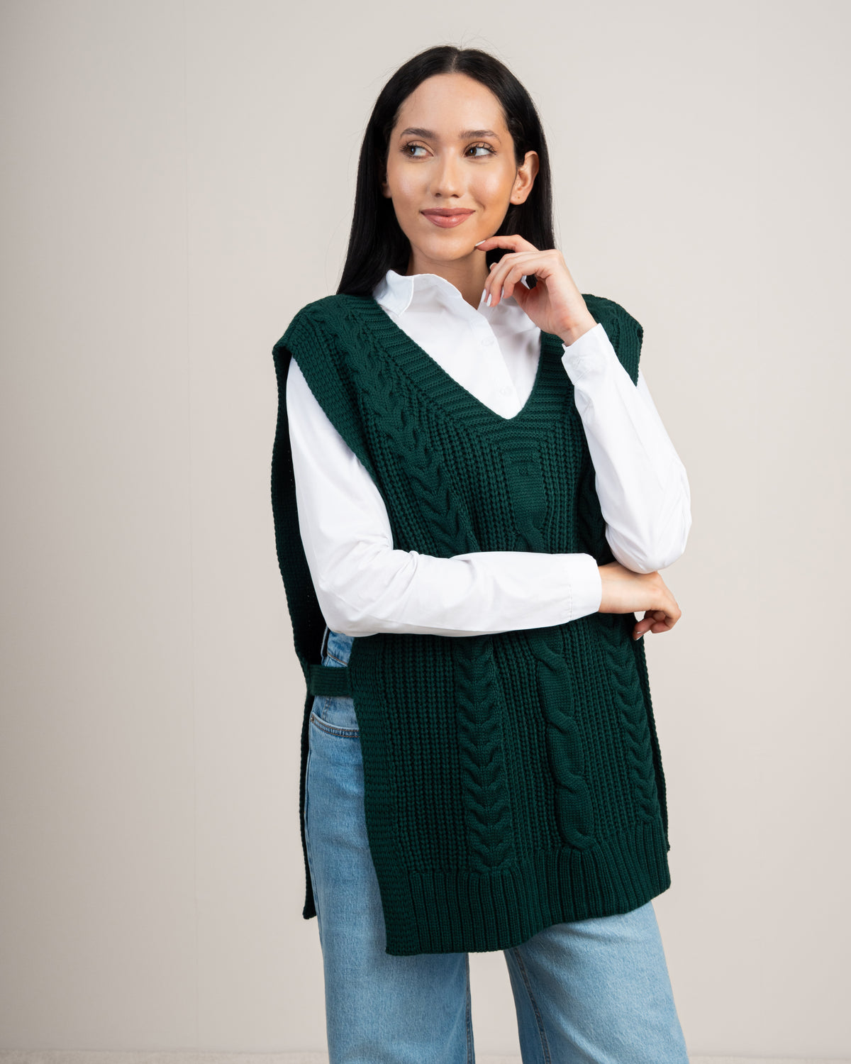 Cable Knitwear Vest - With Belt