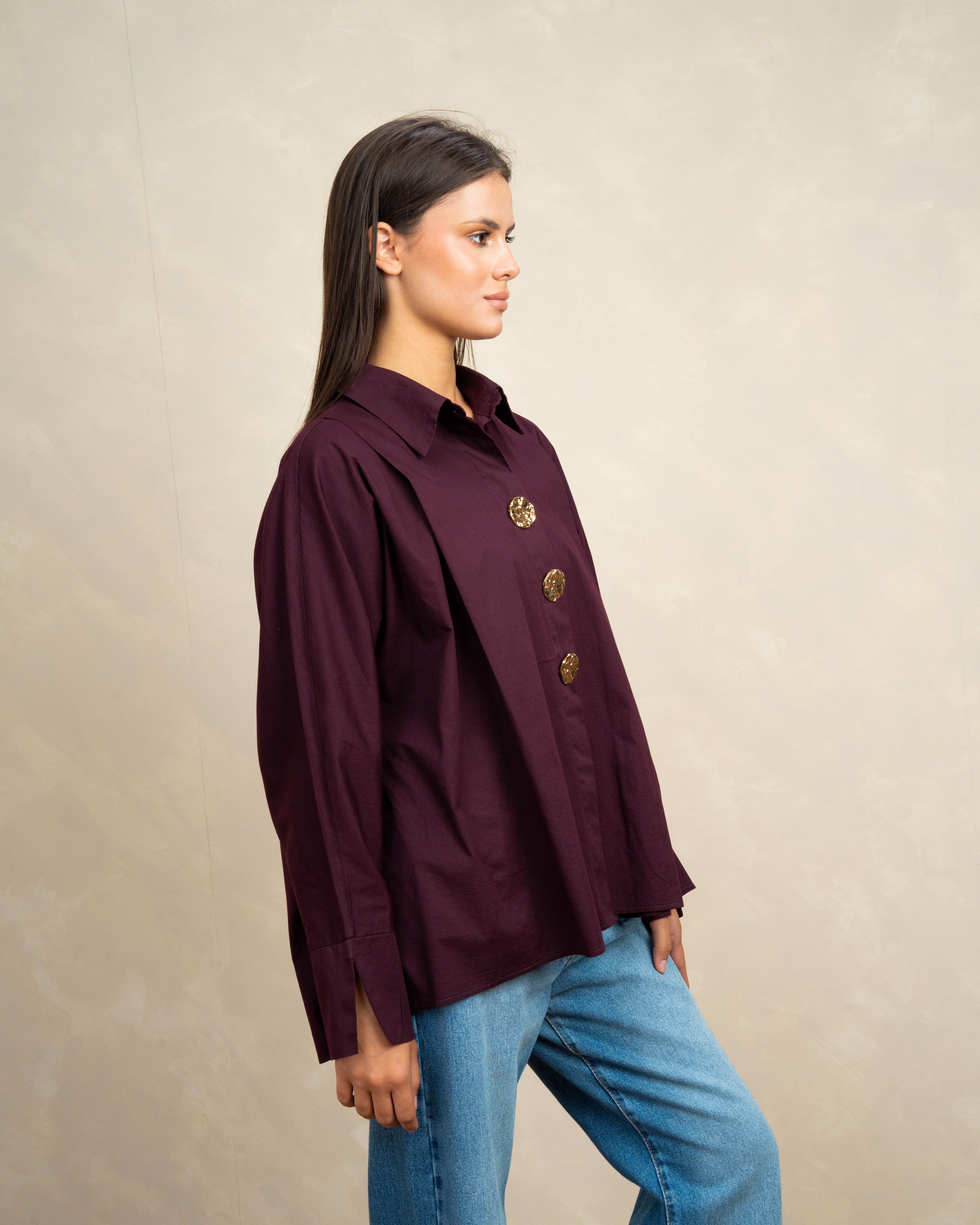 Plain Poplin Shirt With Gold Buttons