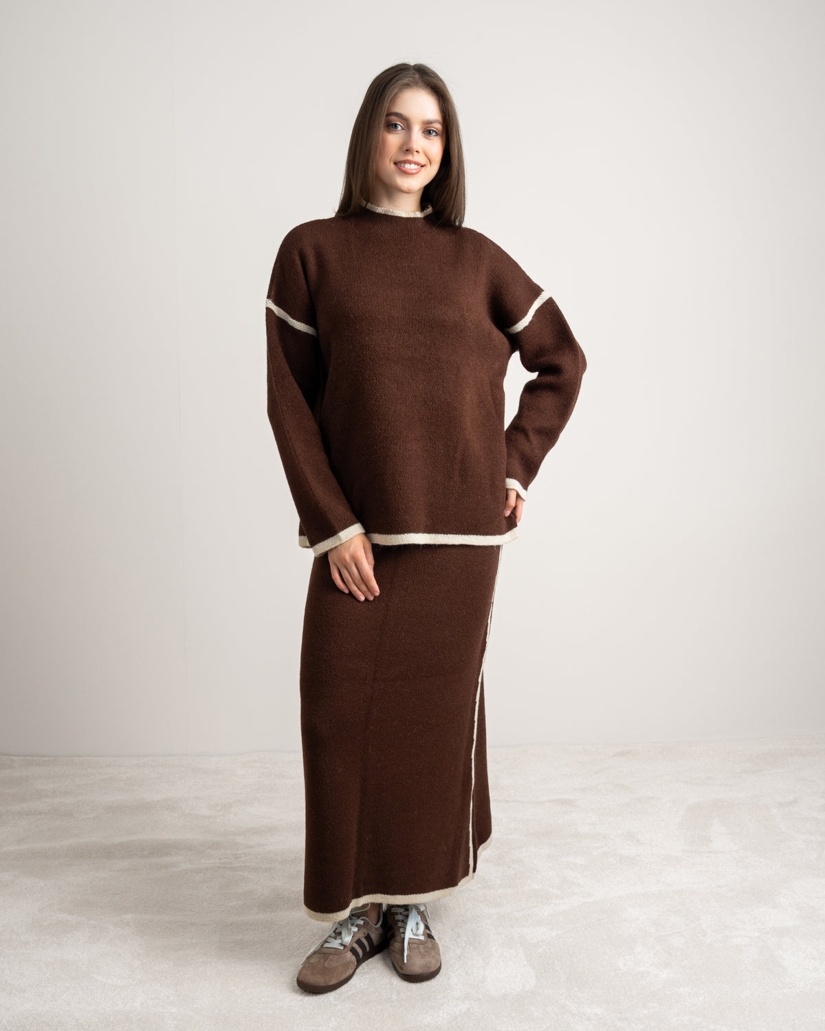 Plain Knitwear Suit - With Contrast Stripe