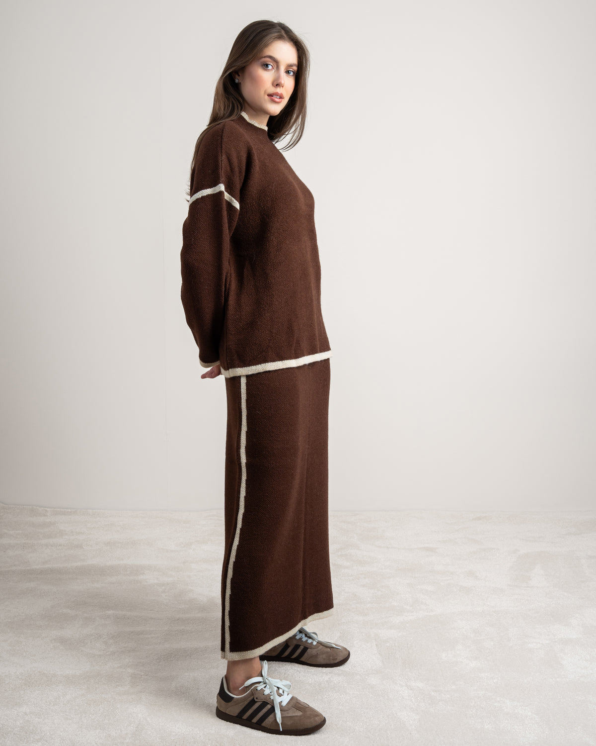 Plain Knitwear Suit - With Contrast Stripe