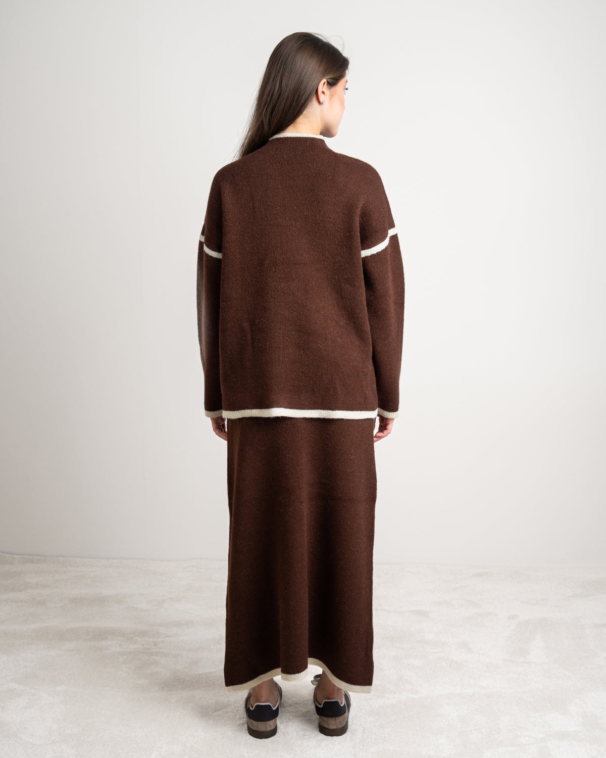 Plain Knitwear Suit - With Contrast Stripe