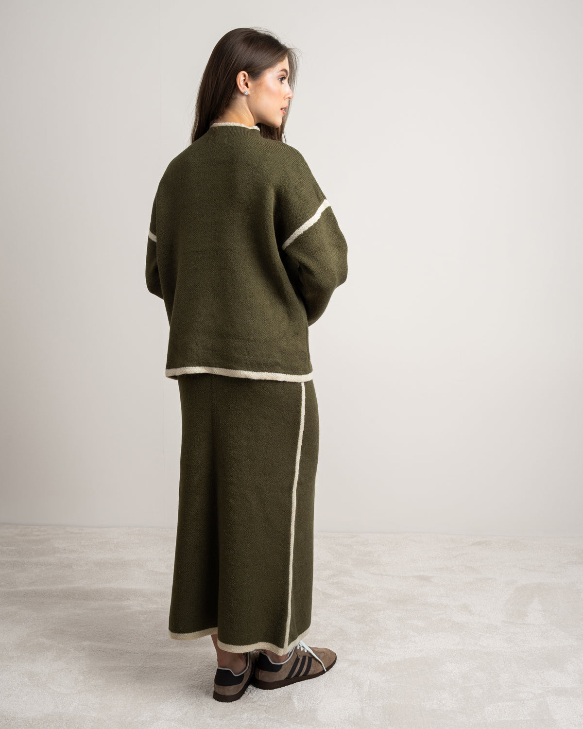 Plain Knitwear Suit - With Contrast Stripe