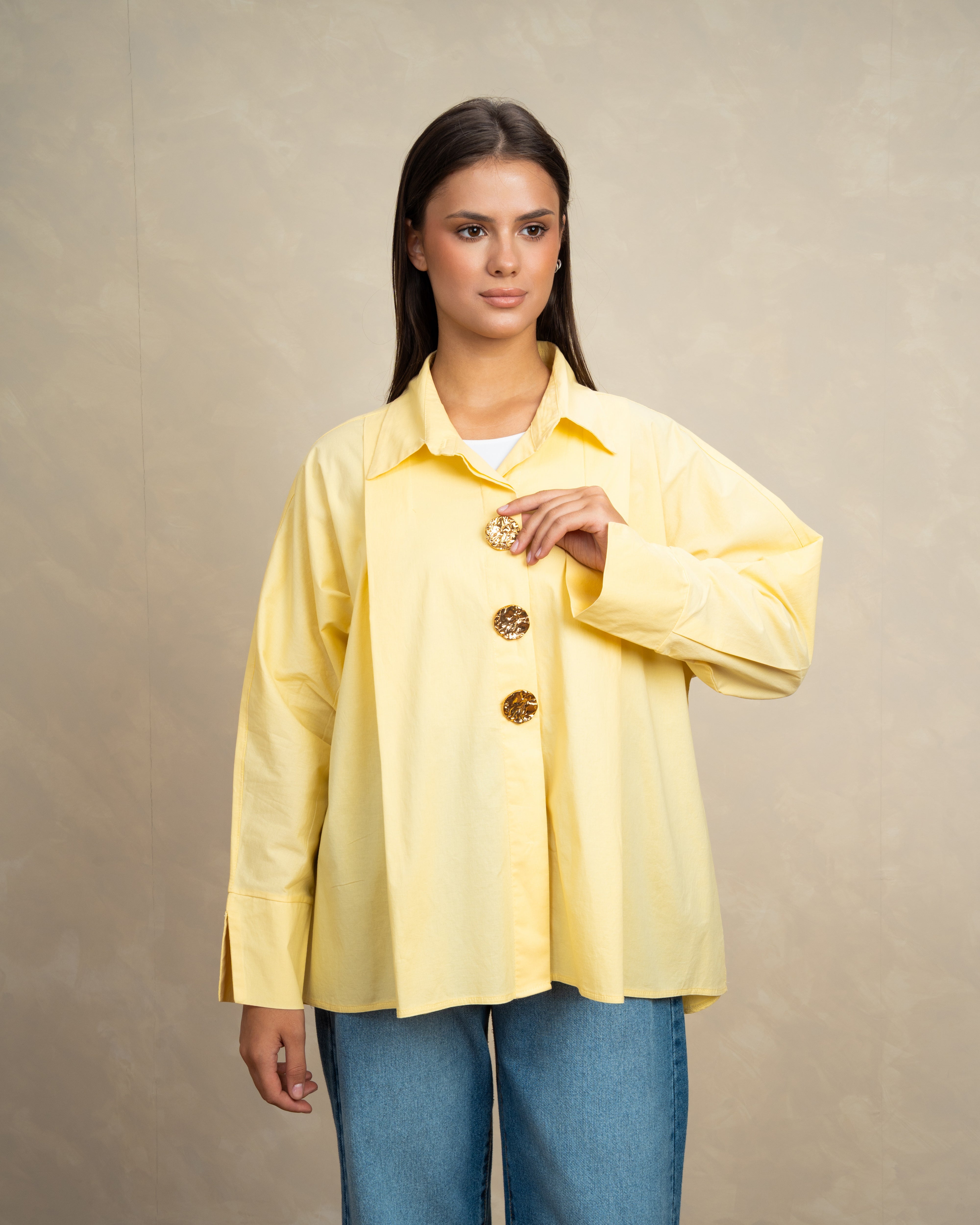 Plain Poplin Shirt With Gold Buttons