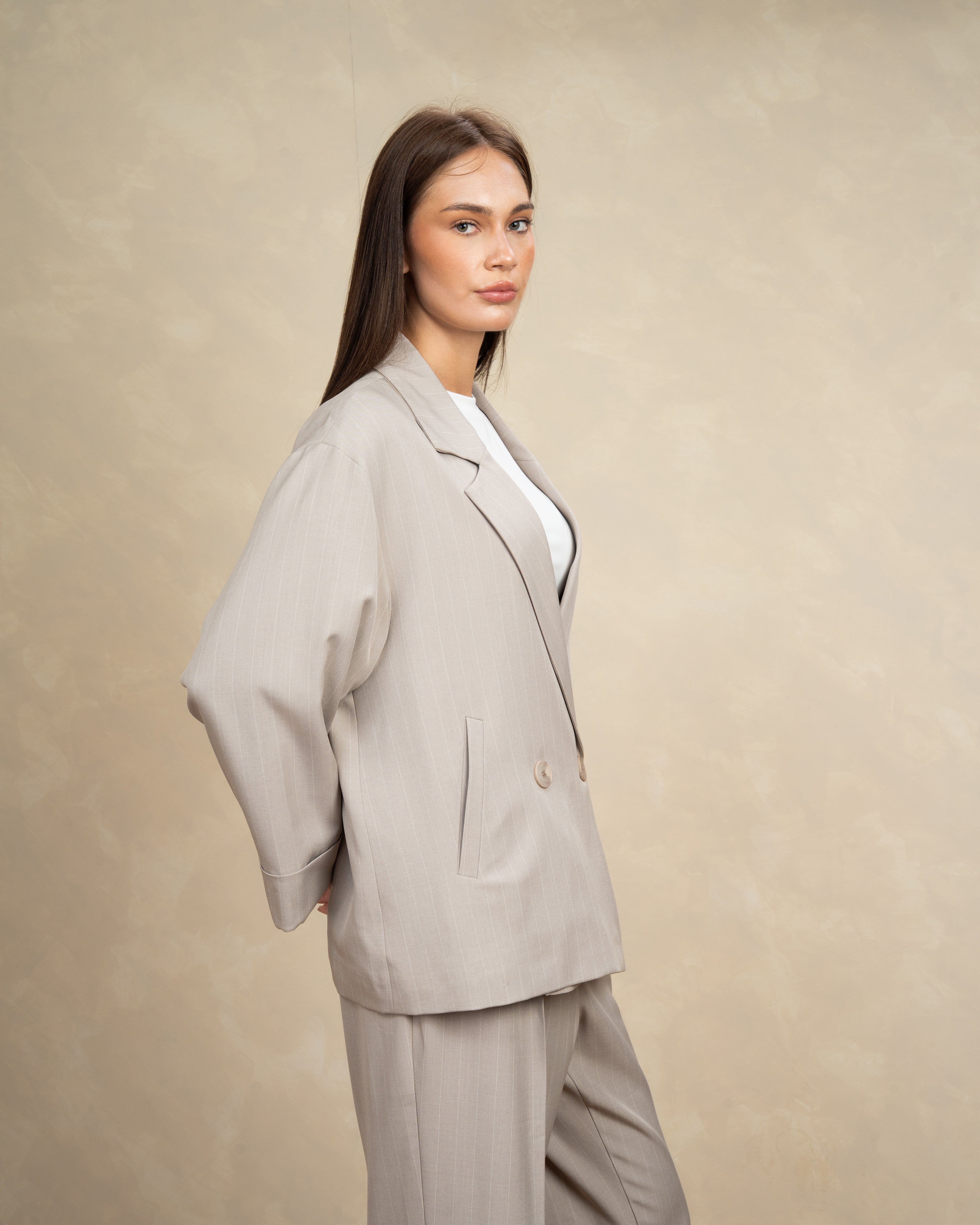 Long Striped Classic Blazer - With Rolled Sleeves
