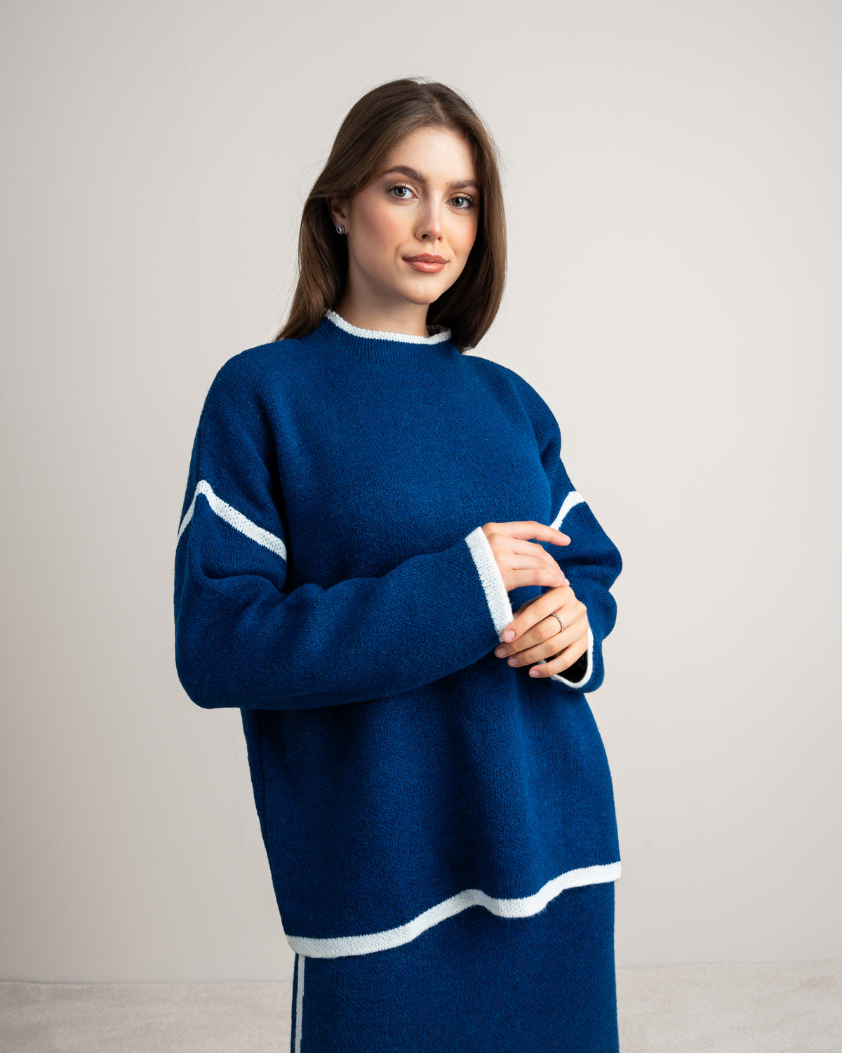 Plain Knitwear Suit - With Contrast Stripe