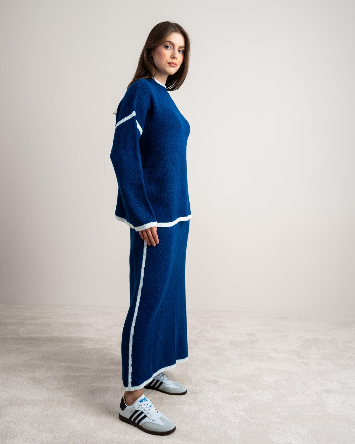 Plain Knitwear Suit - With Contrast Stripe