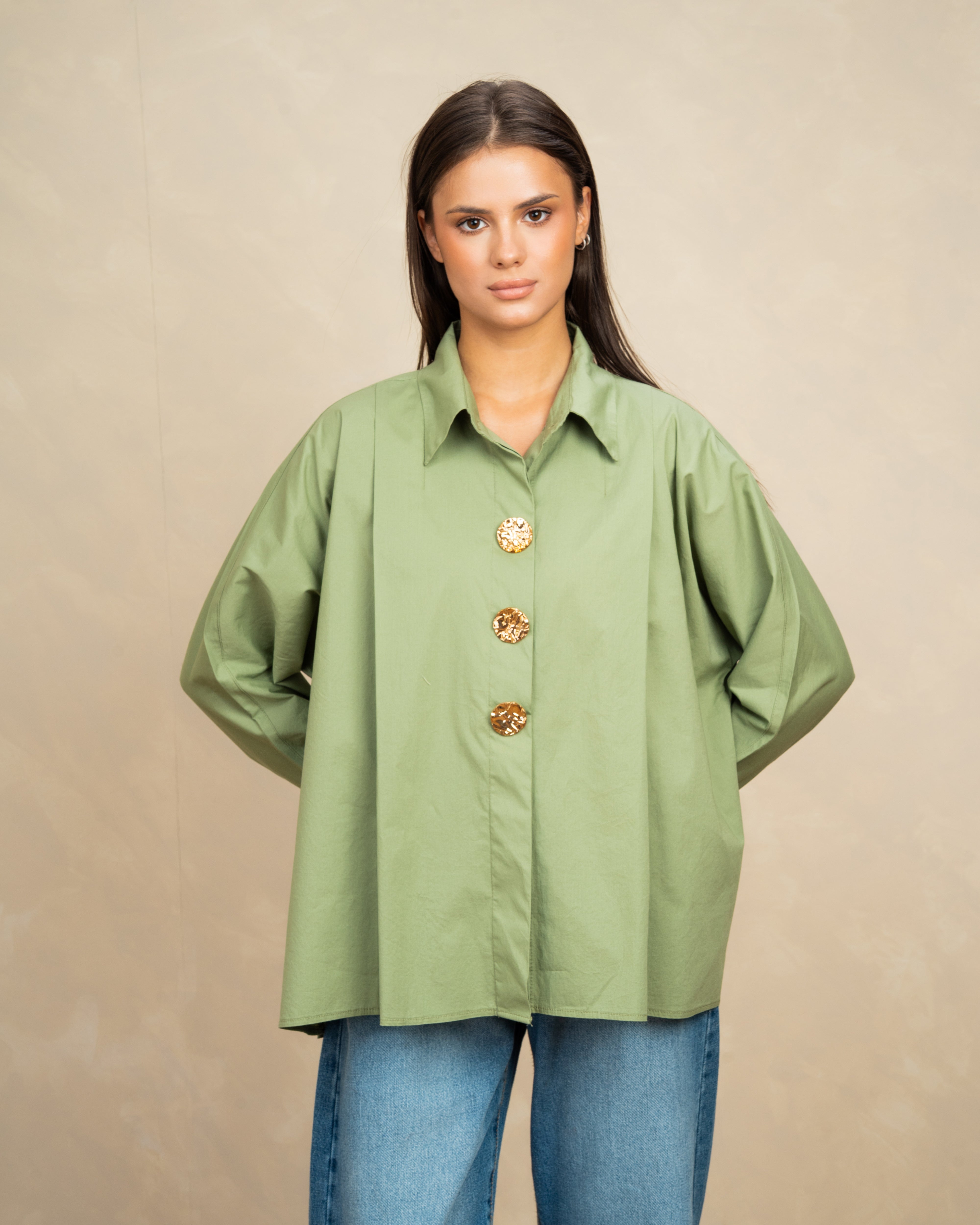 Plain Poplin Shirt With Gold Buttons