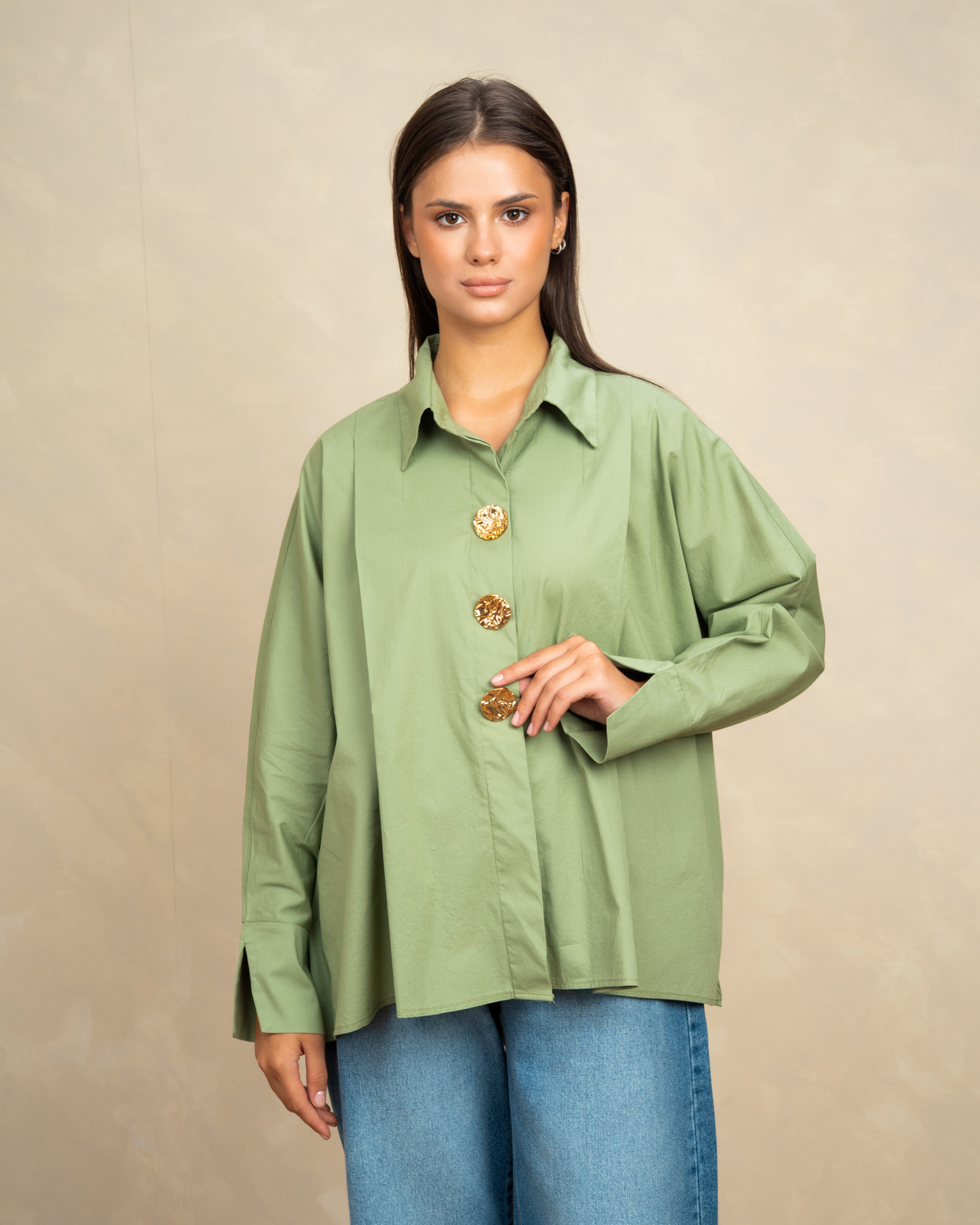 Plain Poplin Shirt With Gold Buttons