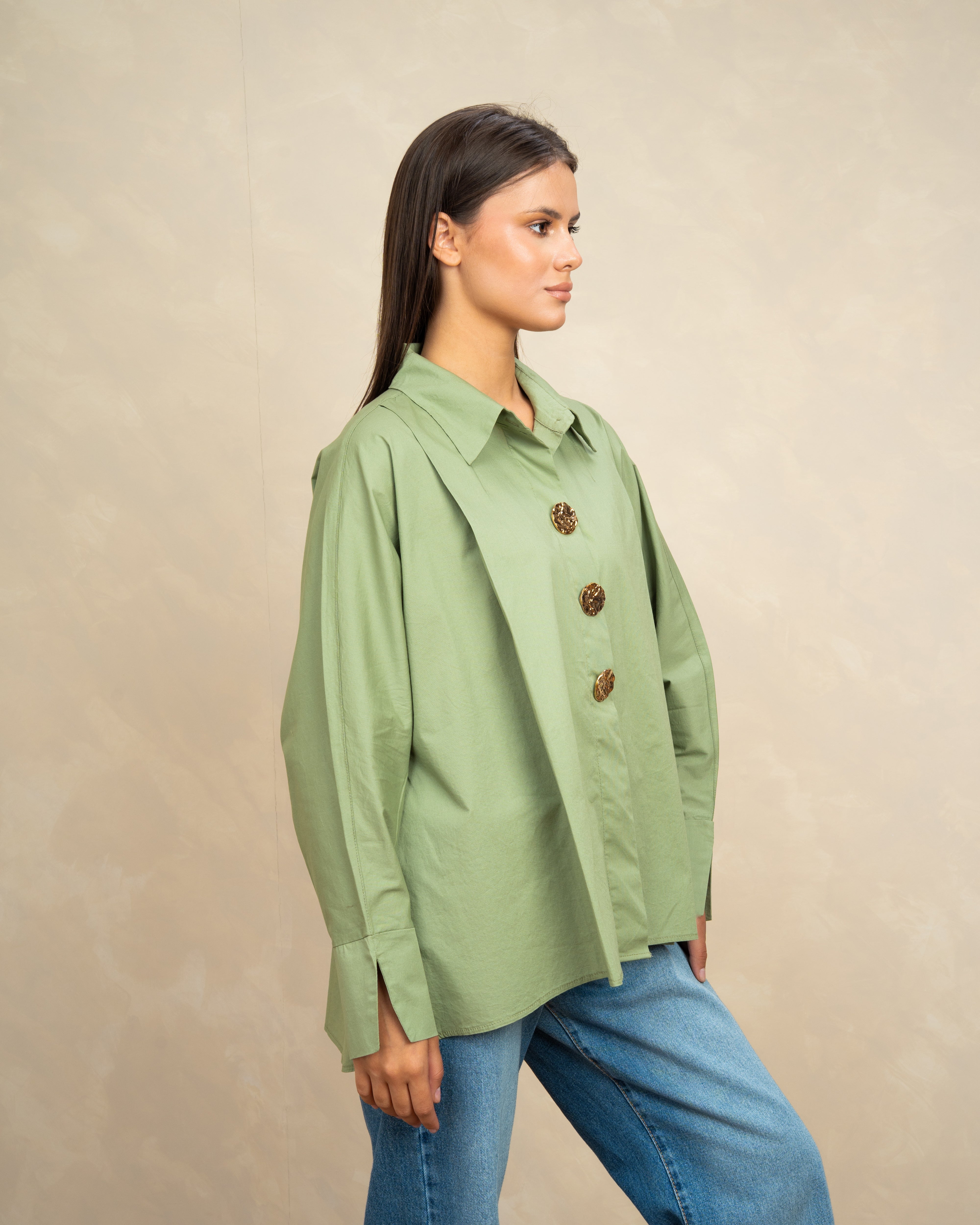 Plain Poplin Shirt With Gold Buttons