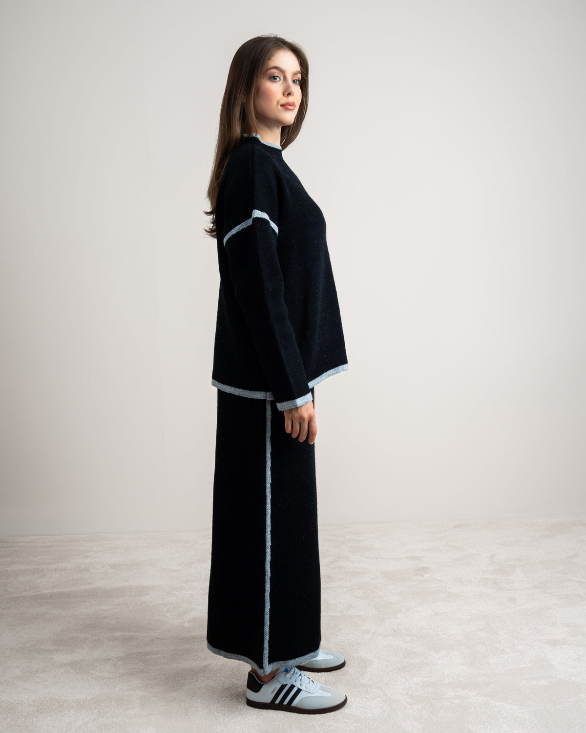 Plain Knitwear Suit - With Contrast Stripe
