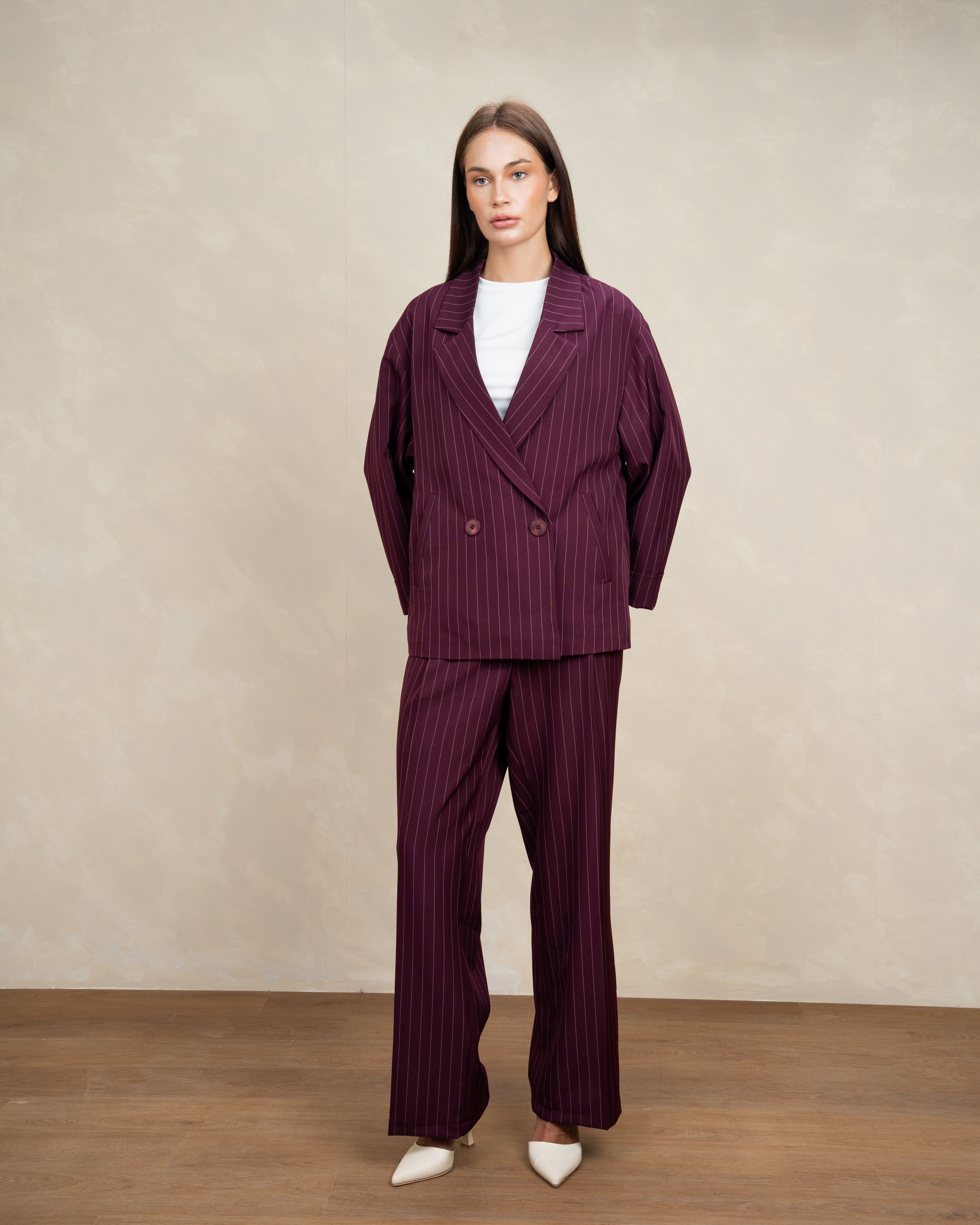 Long Striped Classic Blazer - With Rolled Sleeves