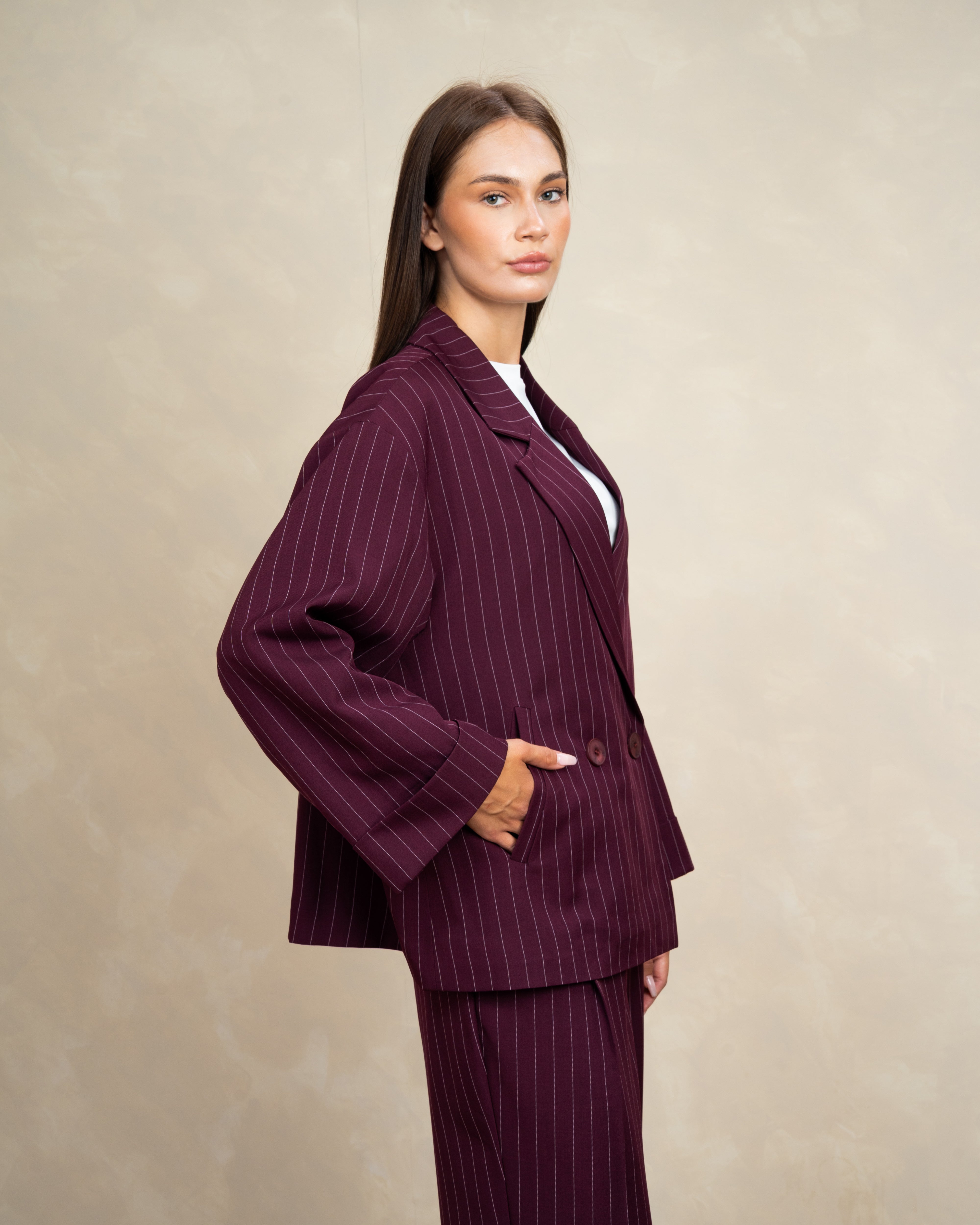 Long Striped Classic Blazer - With Rolled Sleeves