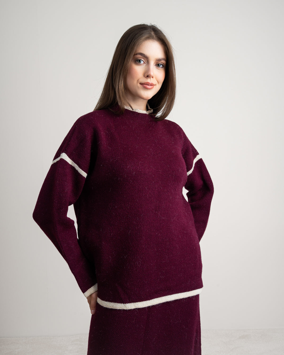 Plain Knitwear Suit - With Contrast Stripe