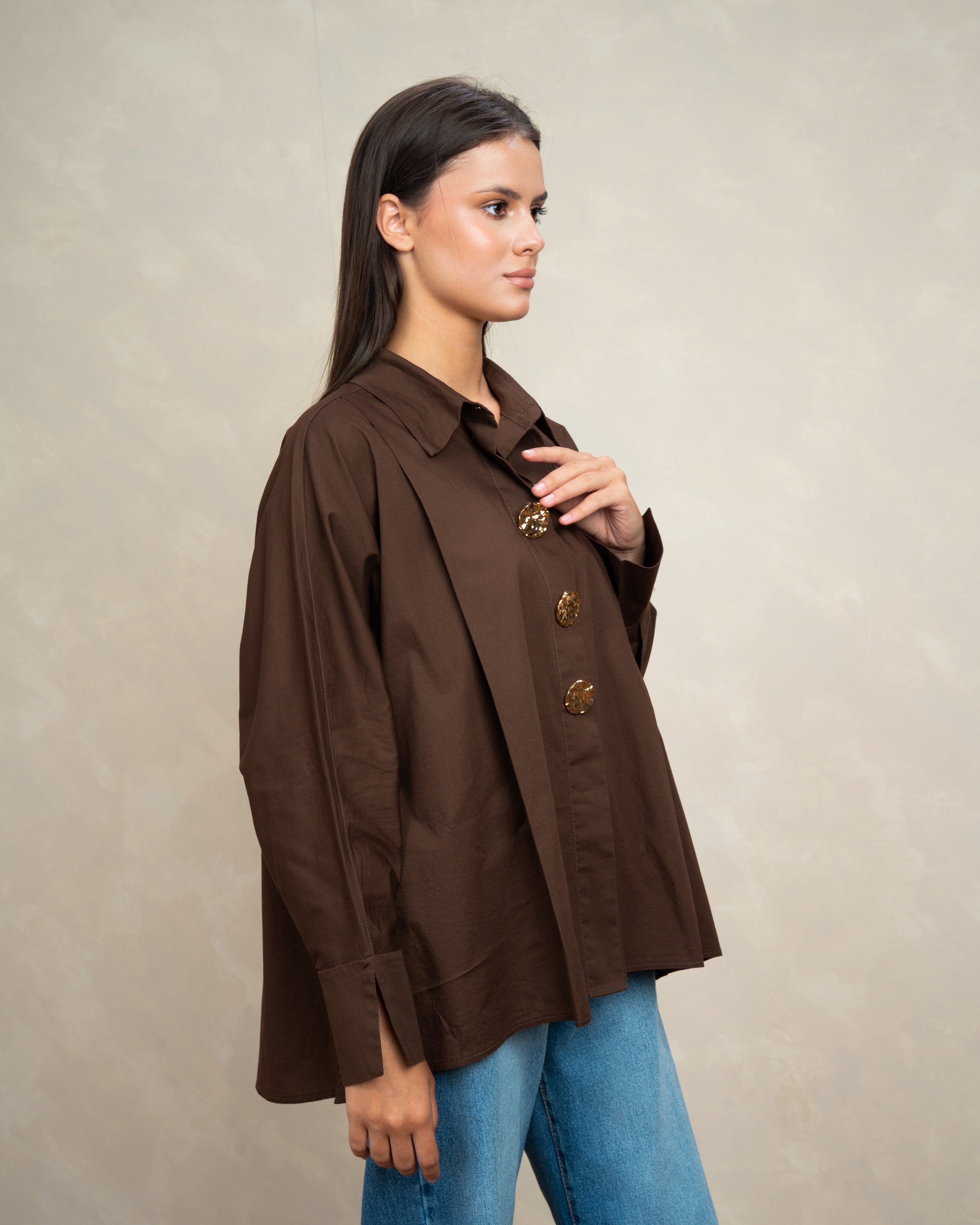 Plain Poplin Shirt With Gold Buttons