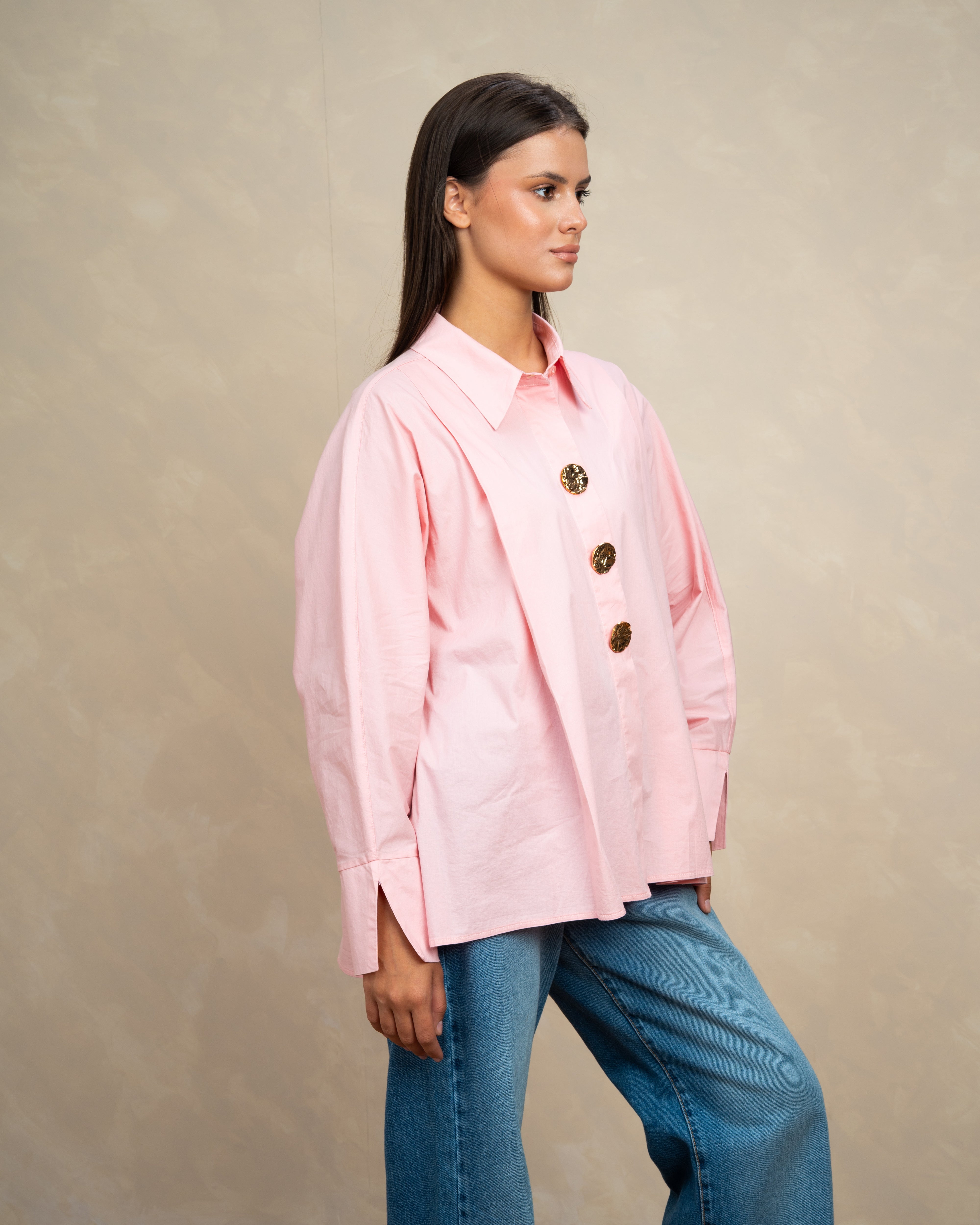 Plain Poplin Shirt With Gold Buttons