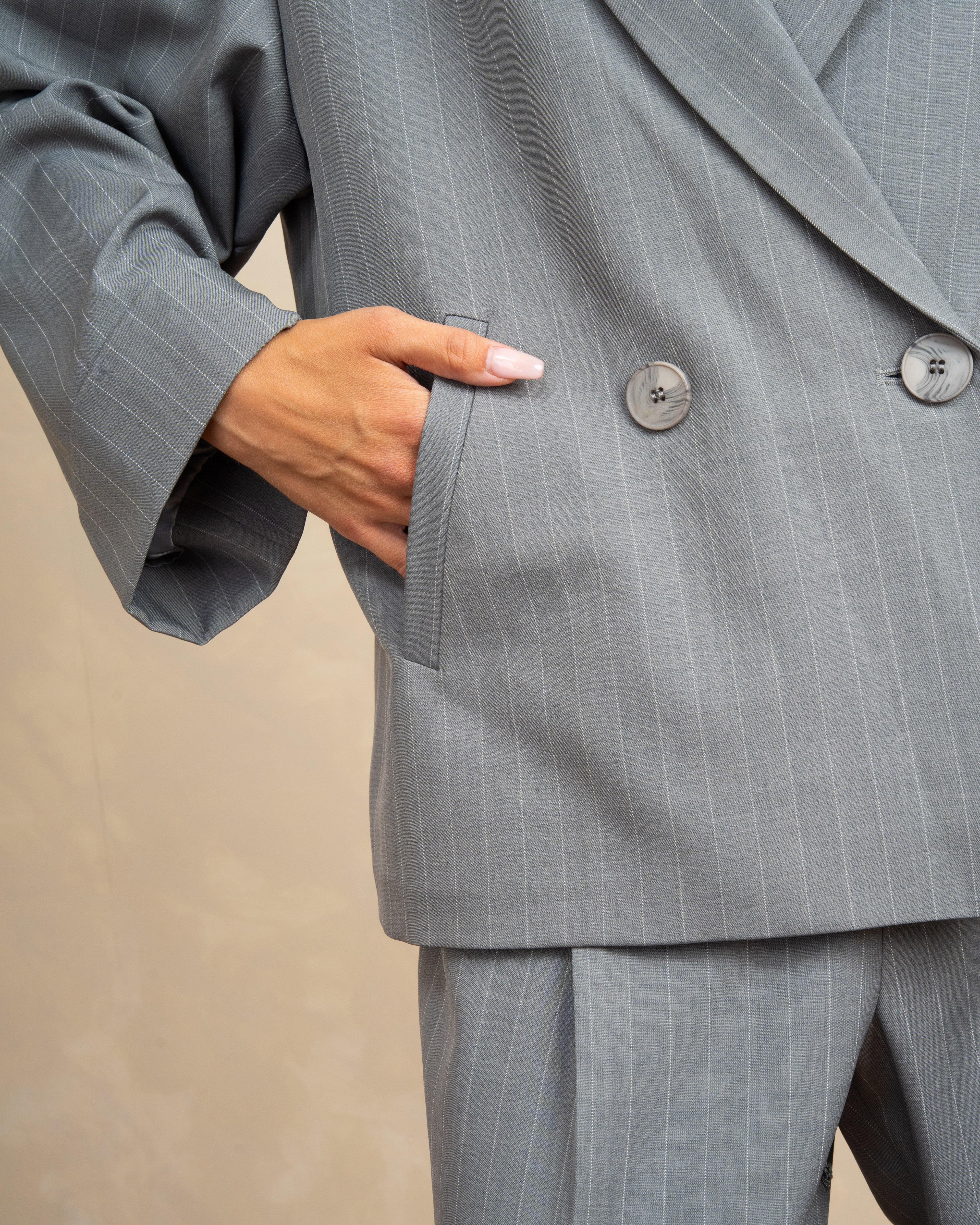 Long Striped Classic Blazer - With Rolled Sleeves
