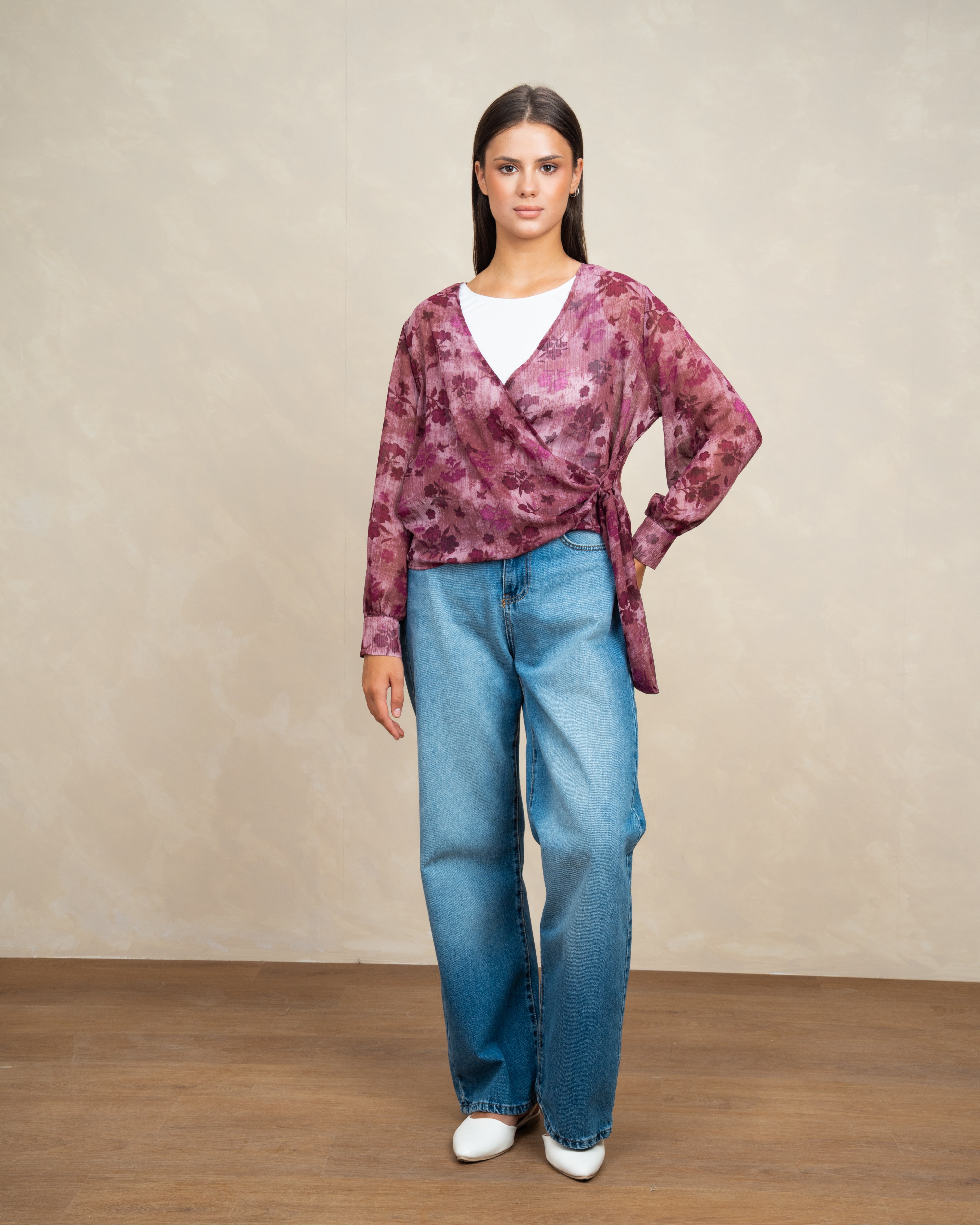 Floral Belted Wrap Blouse