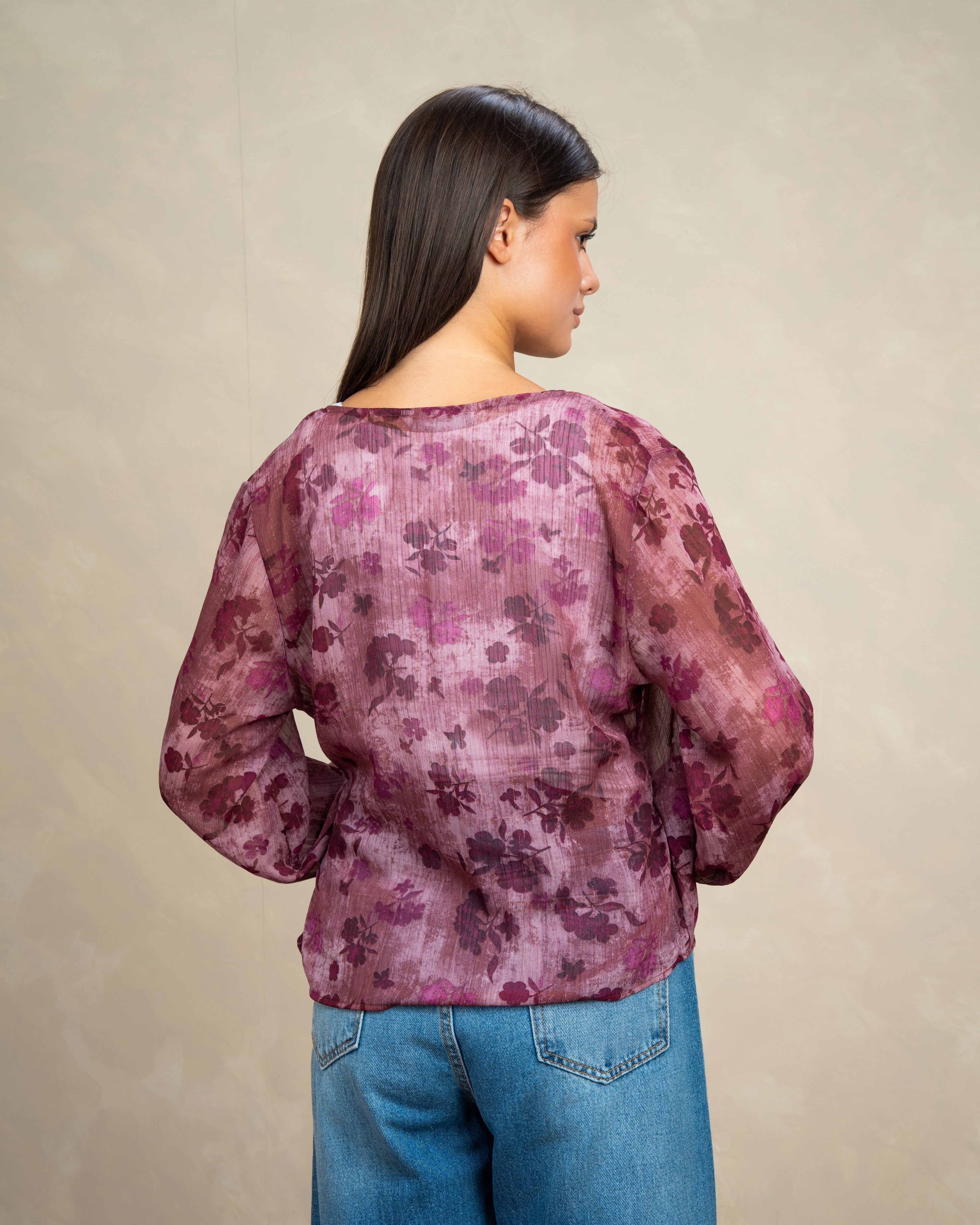 Floral Belted Wrap Blouse