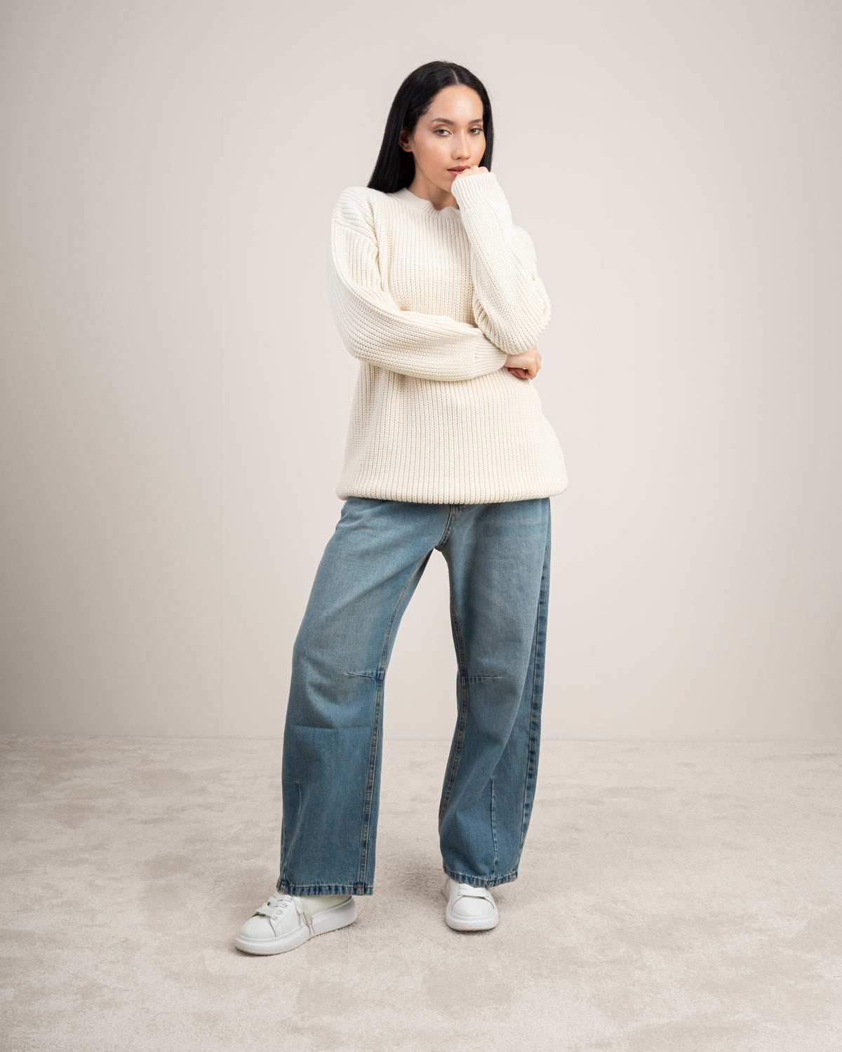 Plain Textured Knitwear Pullover