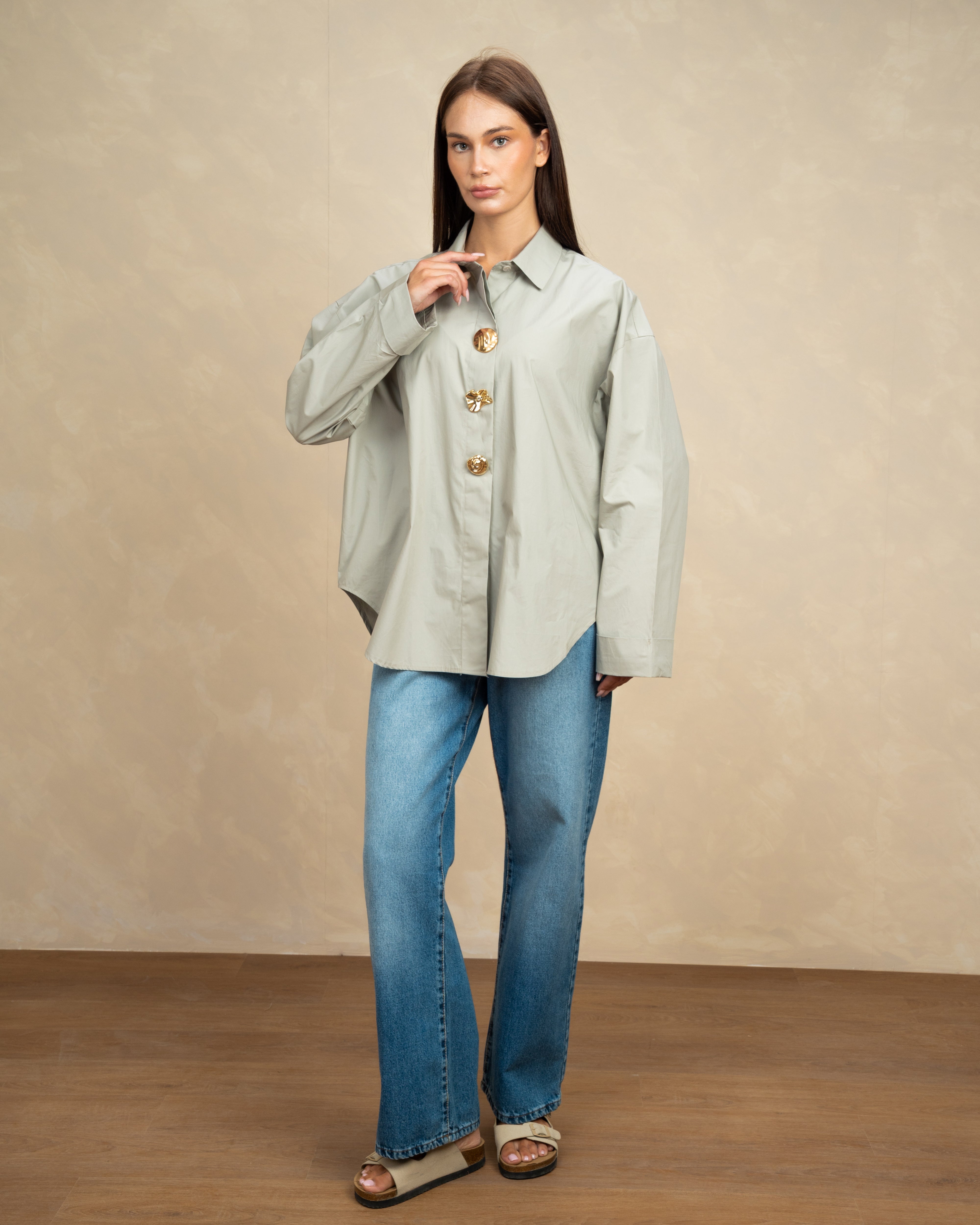 Poplin Shirt With Gold Buttons