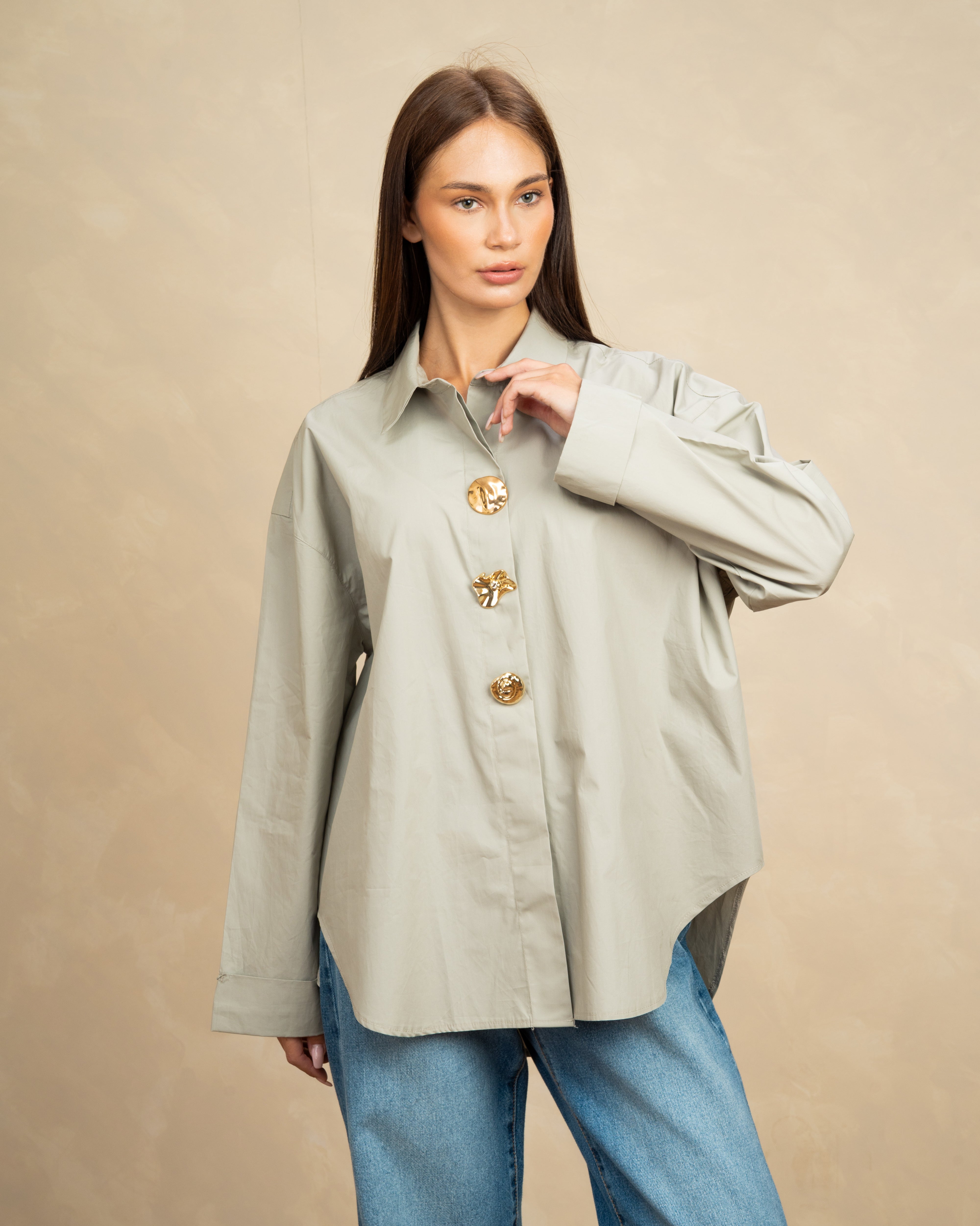 Poplin Shirt With Gold Buttons