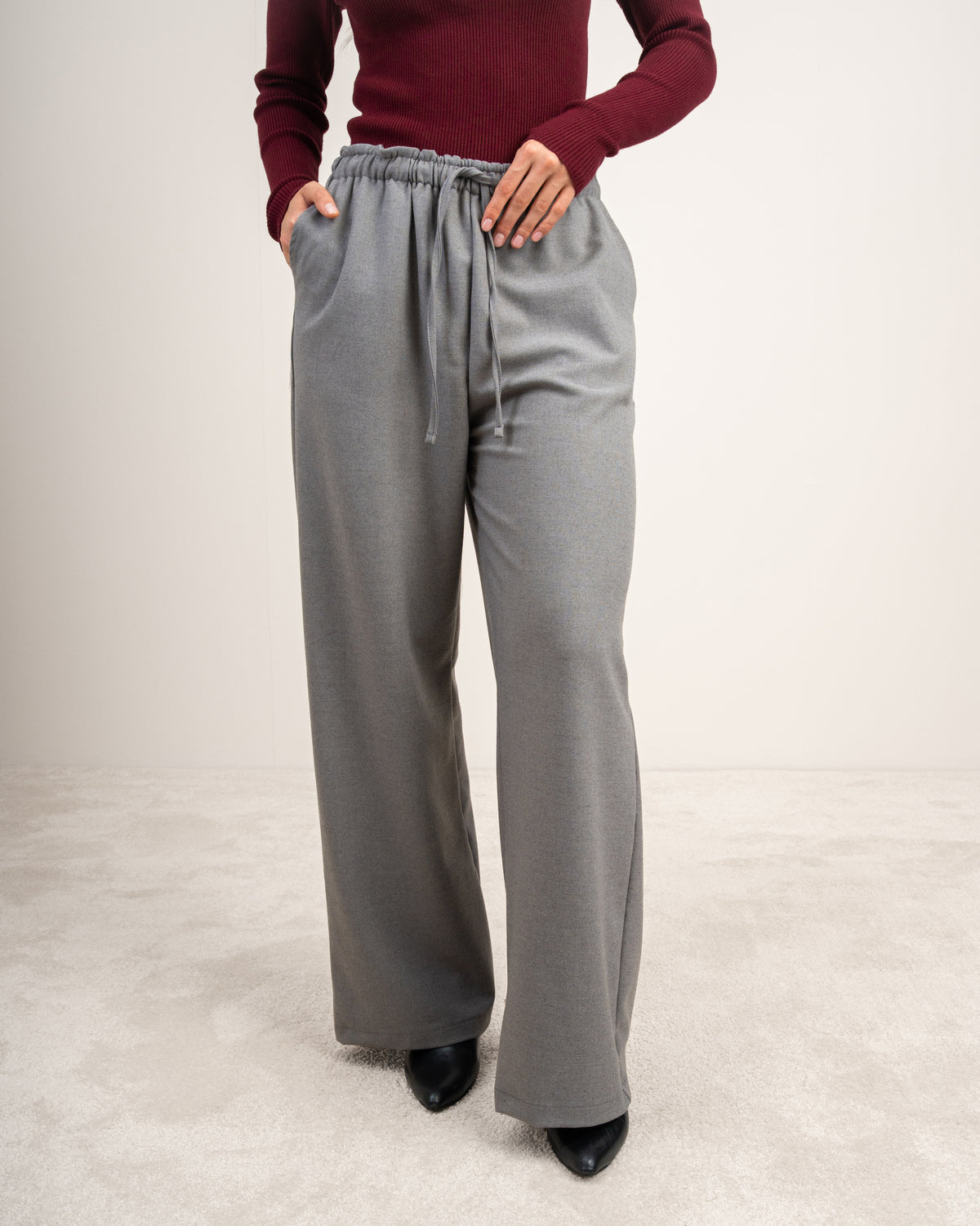 Plain Trousers With Elastic Waist - And Drawstring