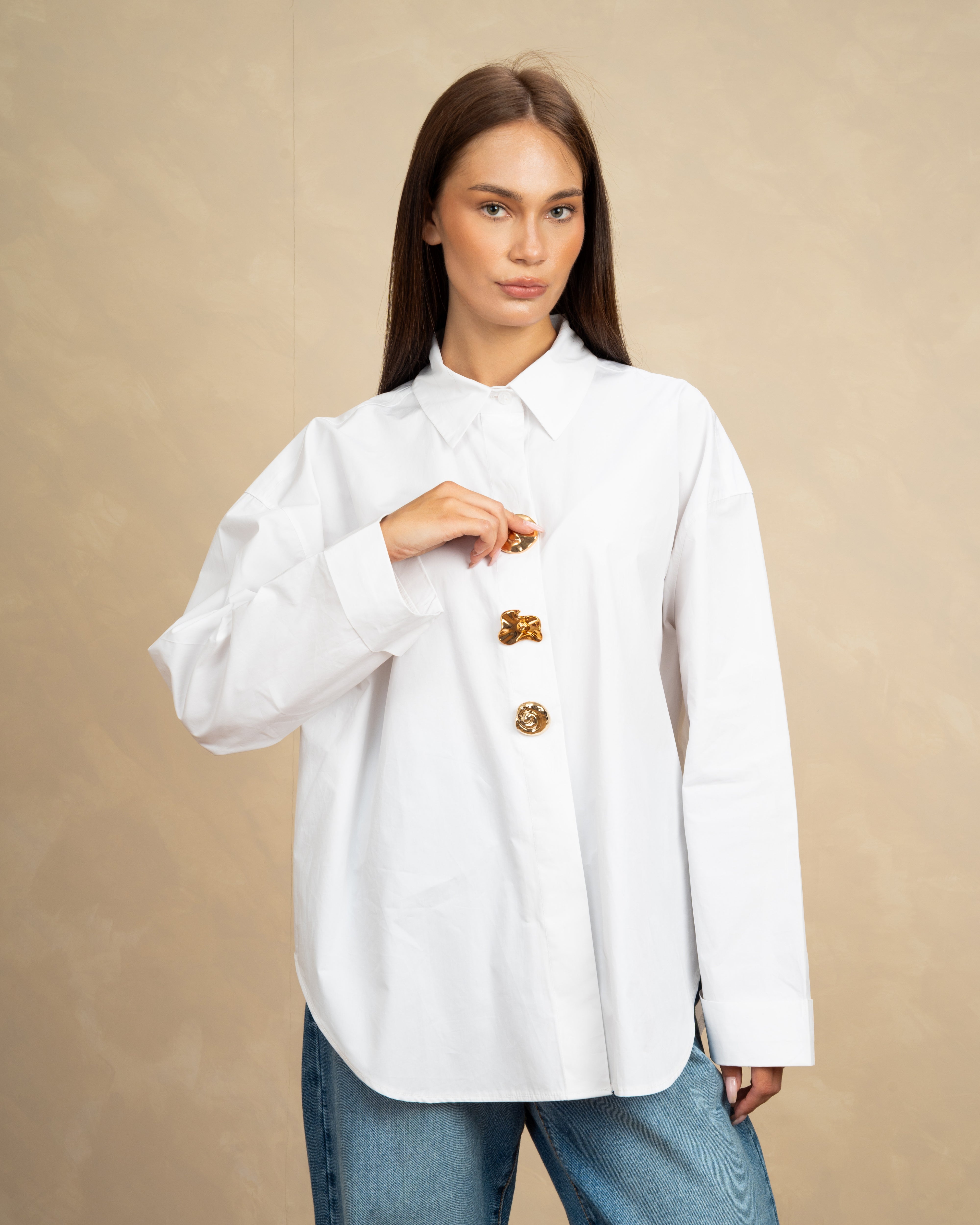 Poplin Shirt With Gold Buttons
