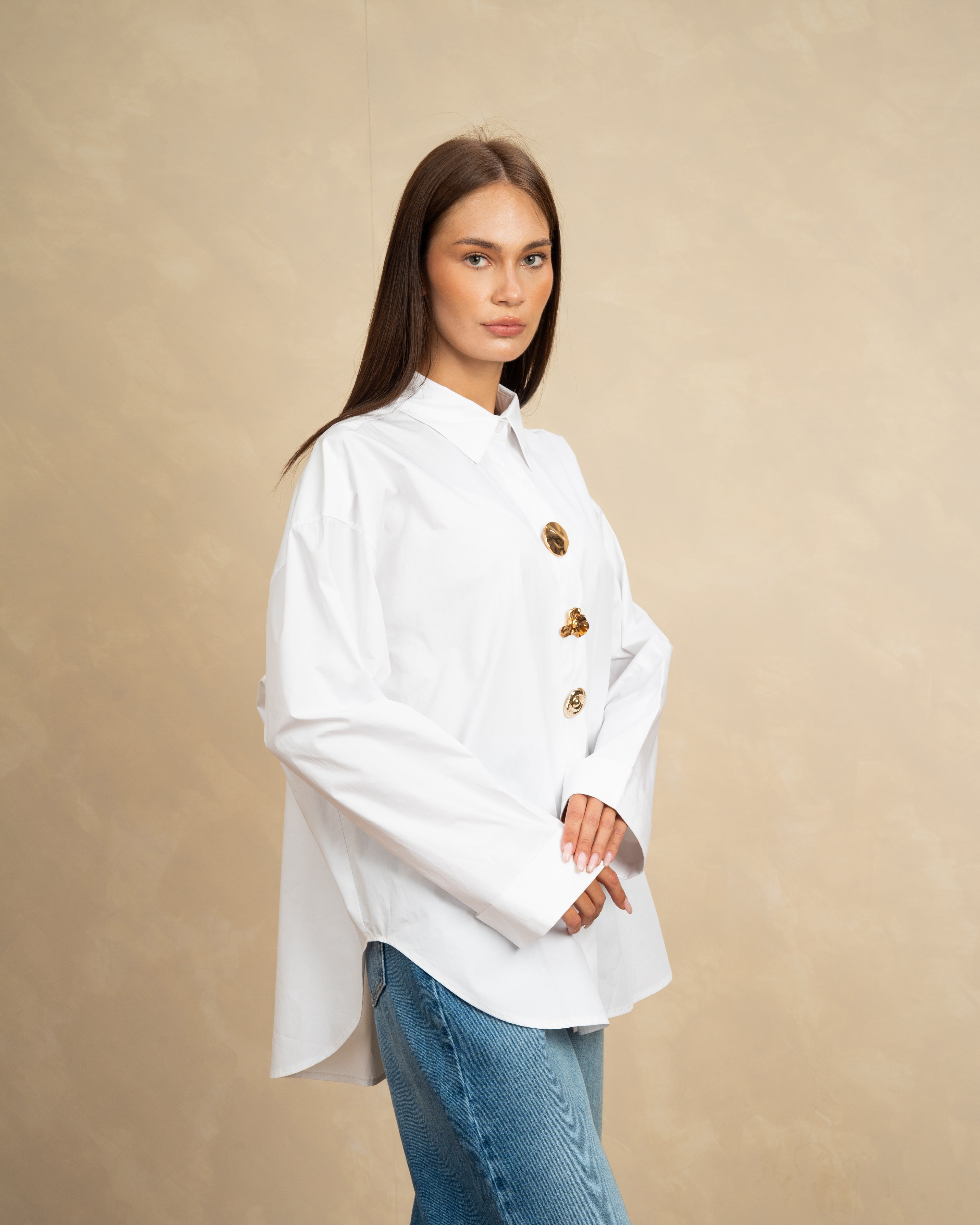 Poplin Shirt With Gold Buttons