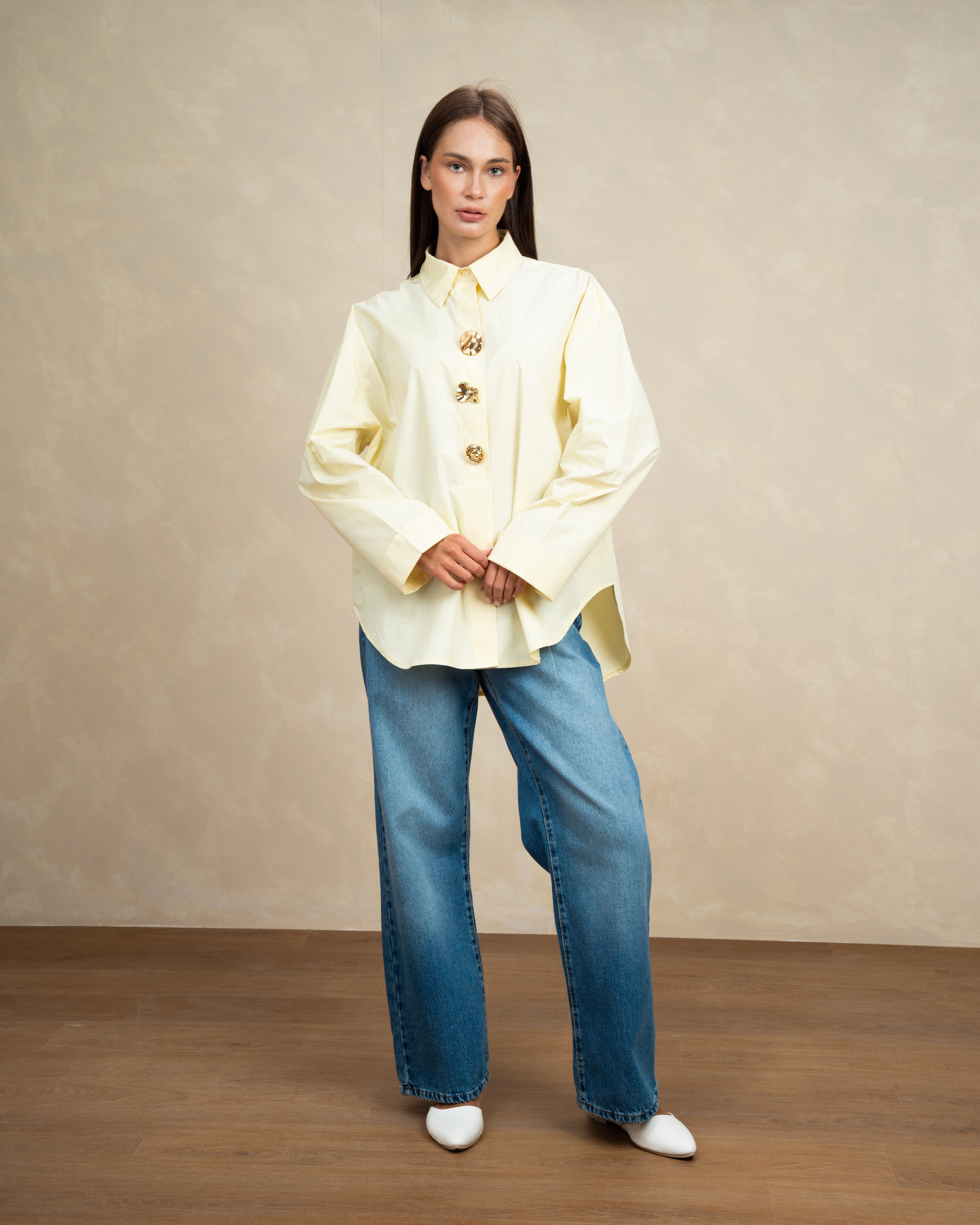 Poplin Shirt With Gold Buttons