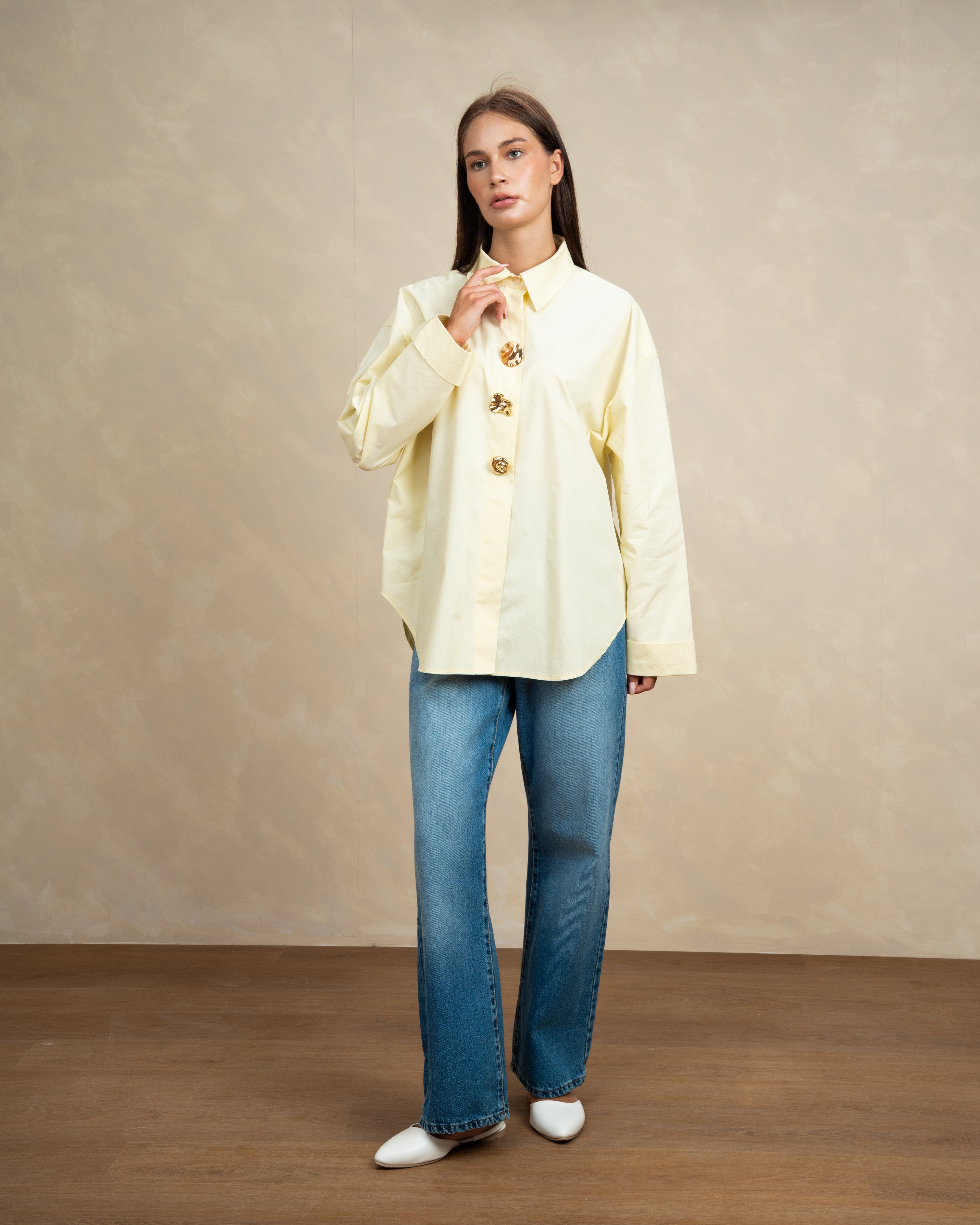 Poplin Shirt With Gold Buttons