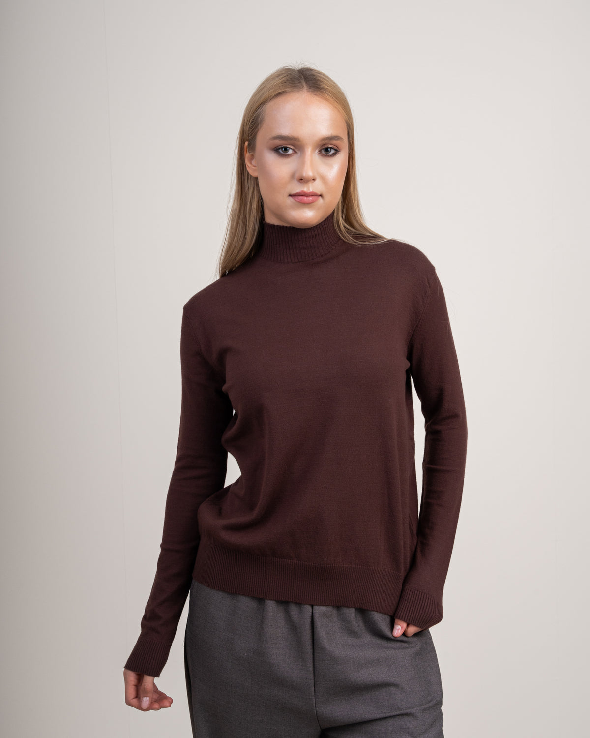 Plain Soft Fabric Mock - Neck Basic Top