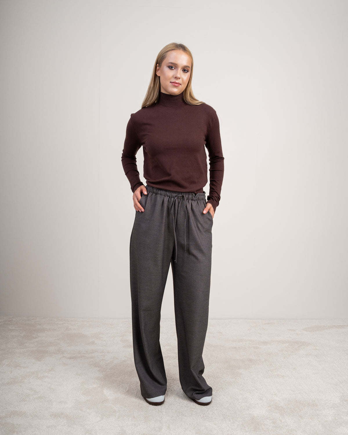 Plain Trousers With Elastic Waist - And Drawstring