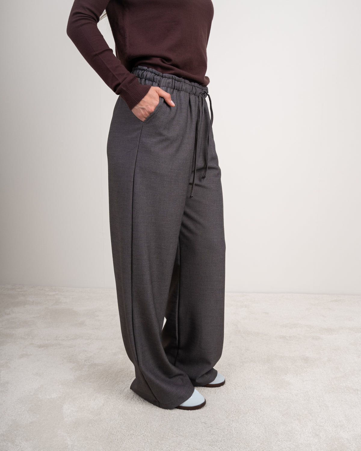 Plain Trousers With Elastic Waist - And Drawstring