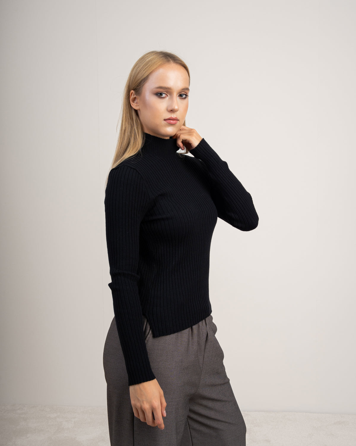 Plain Basic Top With Mock Neck
